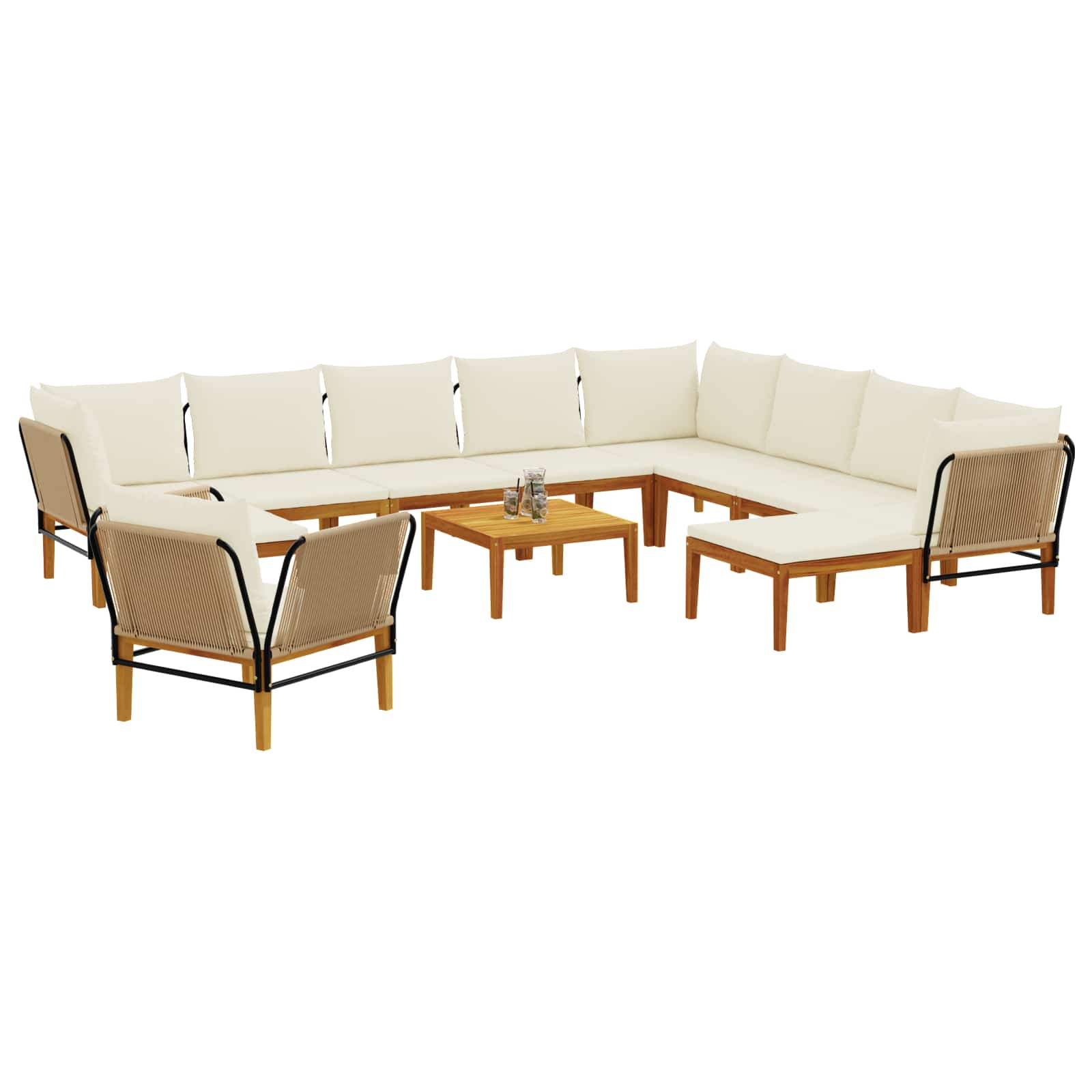 vidaXL 12 pcs Solidne drewno akacjowe i lina naturalny