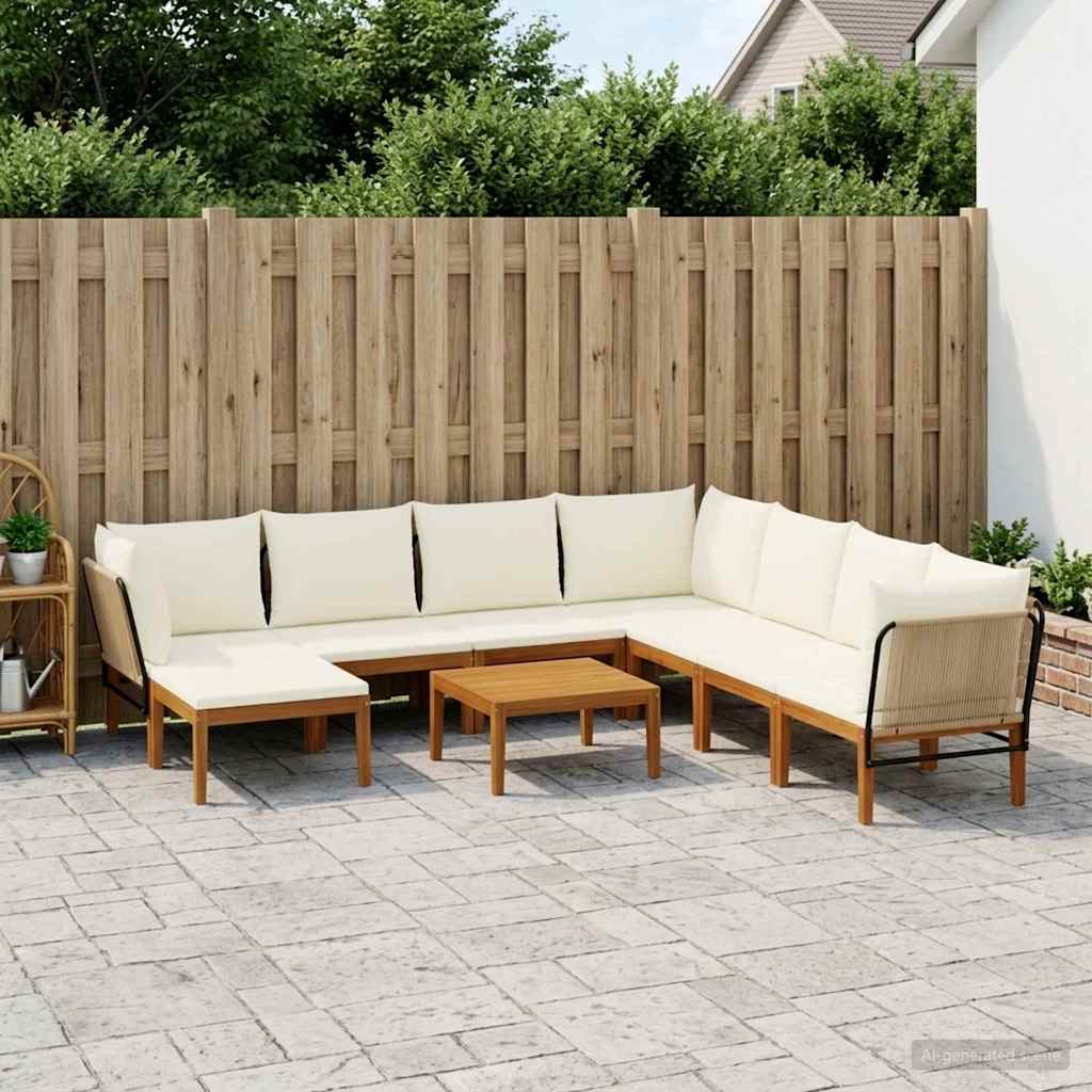 vidaXL 9 pcs Solidne drewno akacjowe i lina naturalny