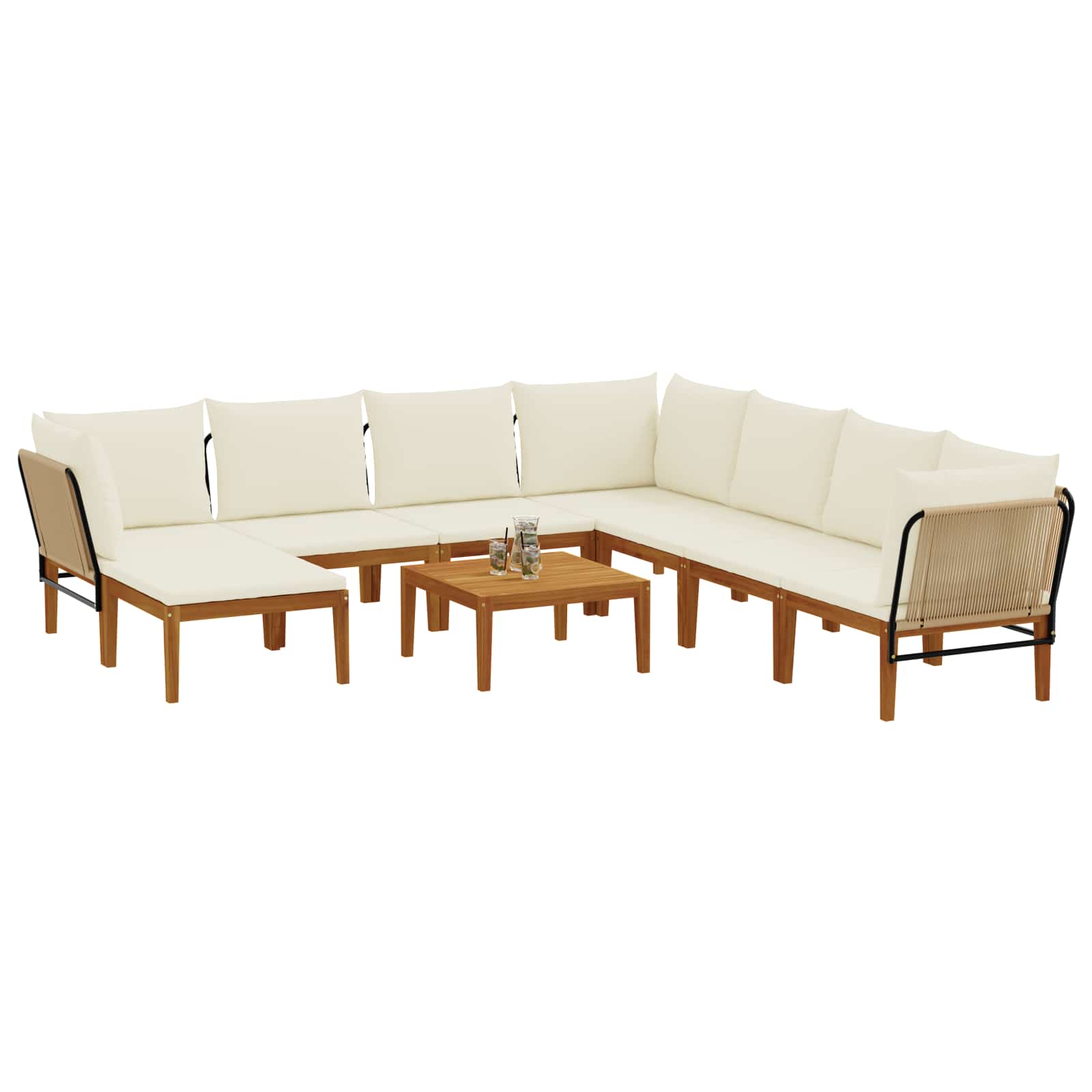 vidaXL 9 pcs Solidne drewno akacjowe i lina naturalny
