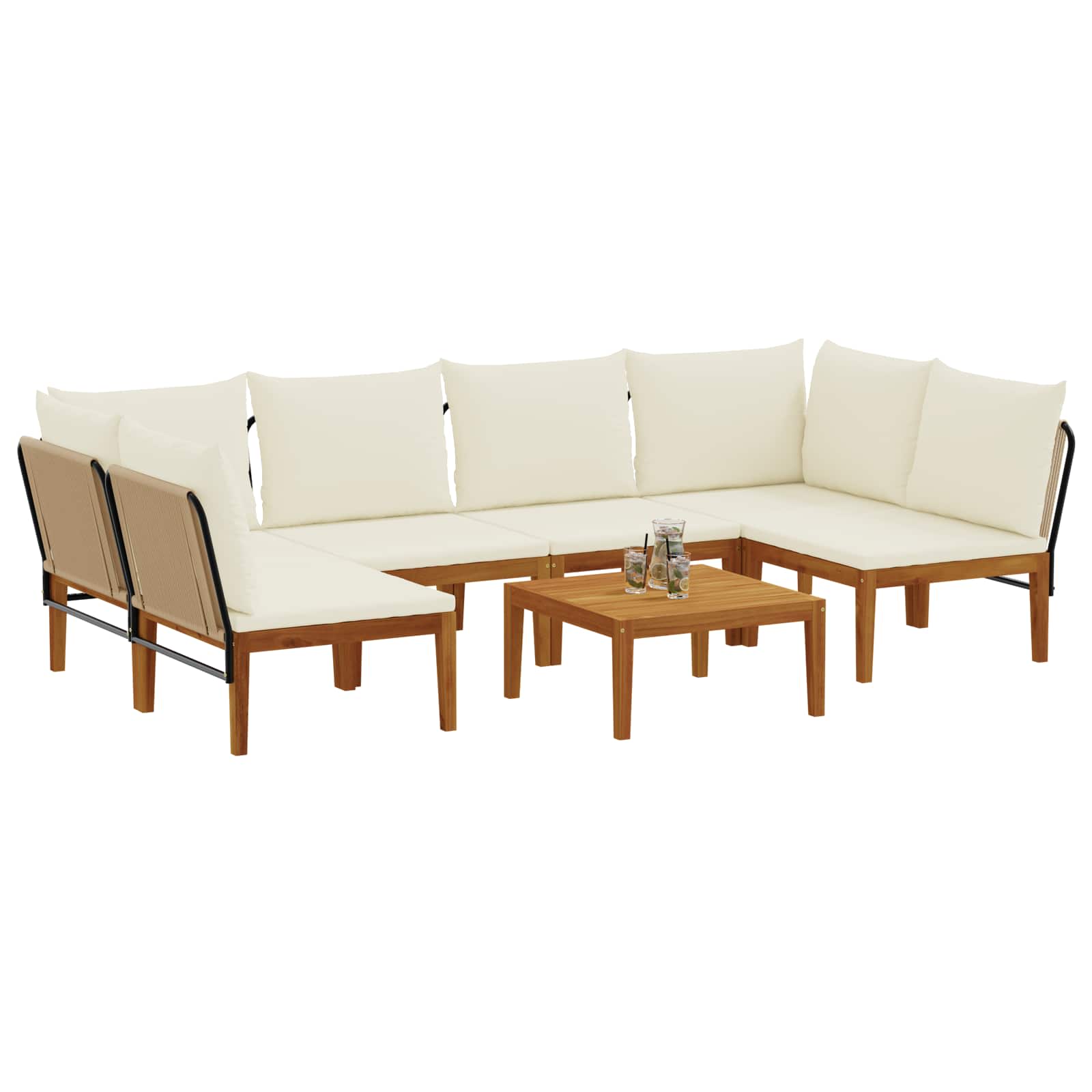 vidaXL 7 pcs Solidne drewno akacjowe i lina naturalny