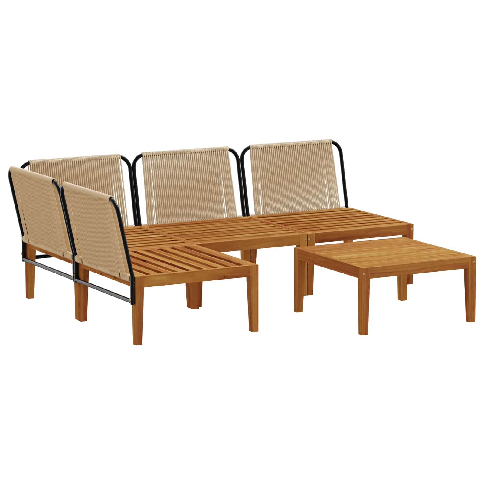 vidaXL 5 pcs Solidne drewno akacjowe i lina naturalny