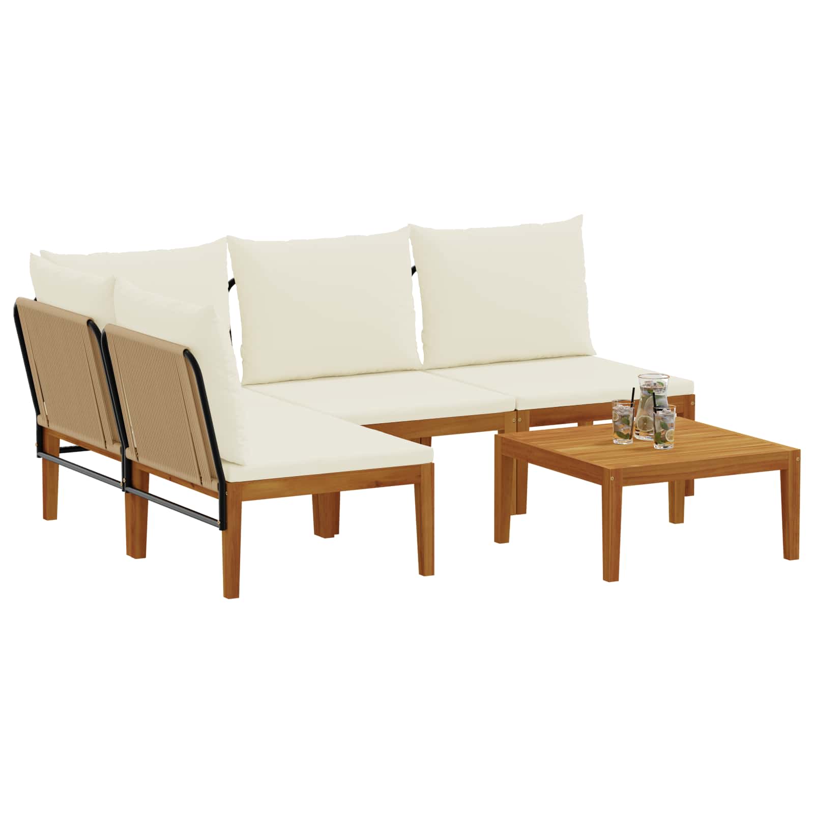 vidaXL 5 pcs Solidne drewno akacjowe i lina naturalny