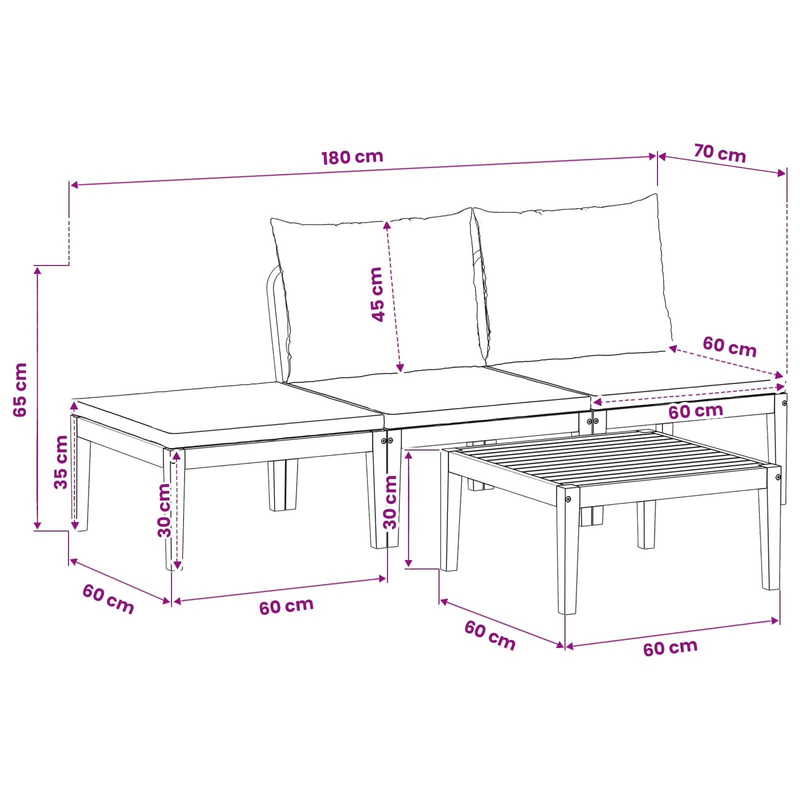 vidaXL 4 pcs Solidne drewno akacjowe i lina naturalny