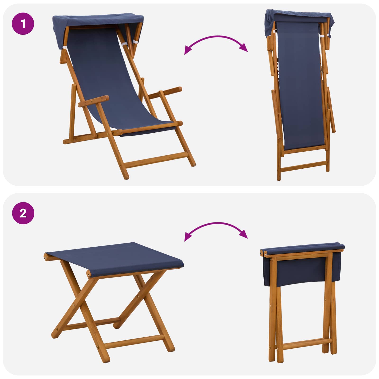 vidaXL Fotel ogrodowy 4 pcs 3 Pozycja Lite Drewno Eukaliptusowe