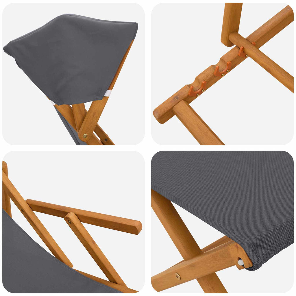 vidaXL Fotel ogrodowy 4 pcs 3 Pozycja Lite Drewno Eukaliptusowe Szary