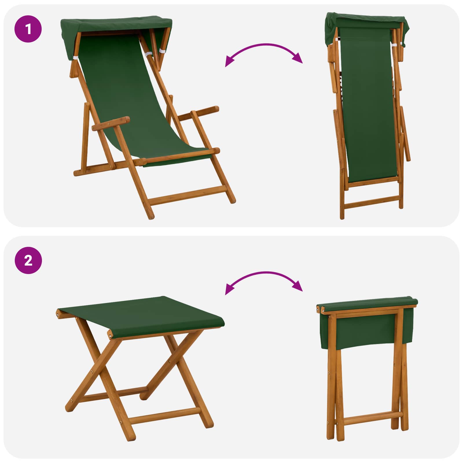 vidaXL Fotel ogrodowy 4 pcs 3 Pozycja Lite Drewno Eukaliptusowe