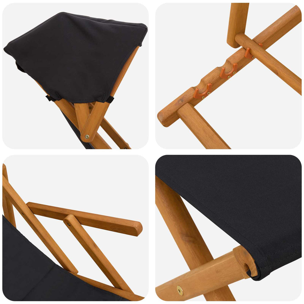 vidaXL Fotel ogrodowy 4 pcs 3 Pozycja Lite Drewno Eukaliptusowe Czarny