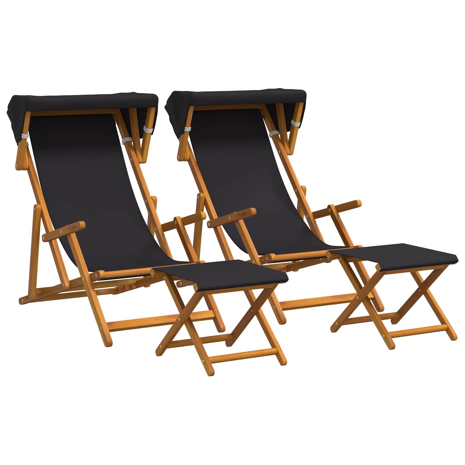 vidaXL Fotel ogrodowy 4 pcs 3 Pozycja Lite Drewno Eukaliptusowe Czarny