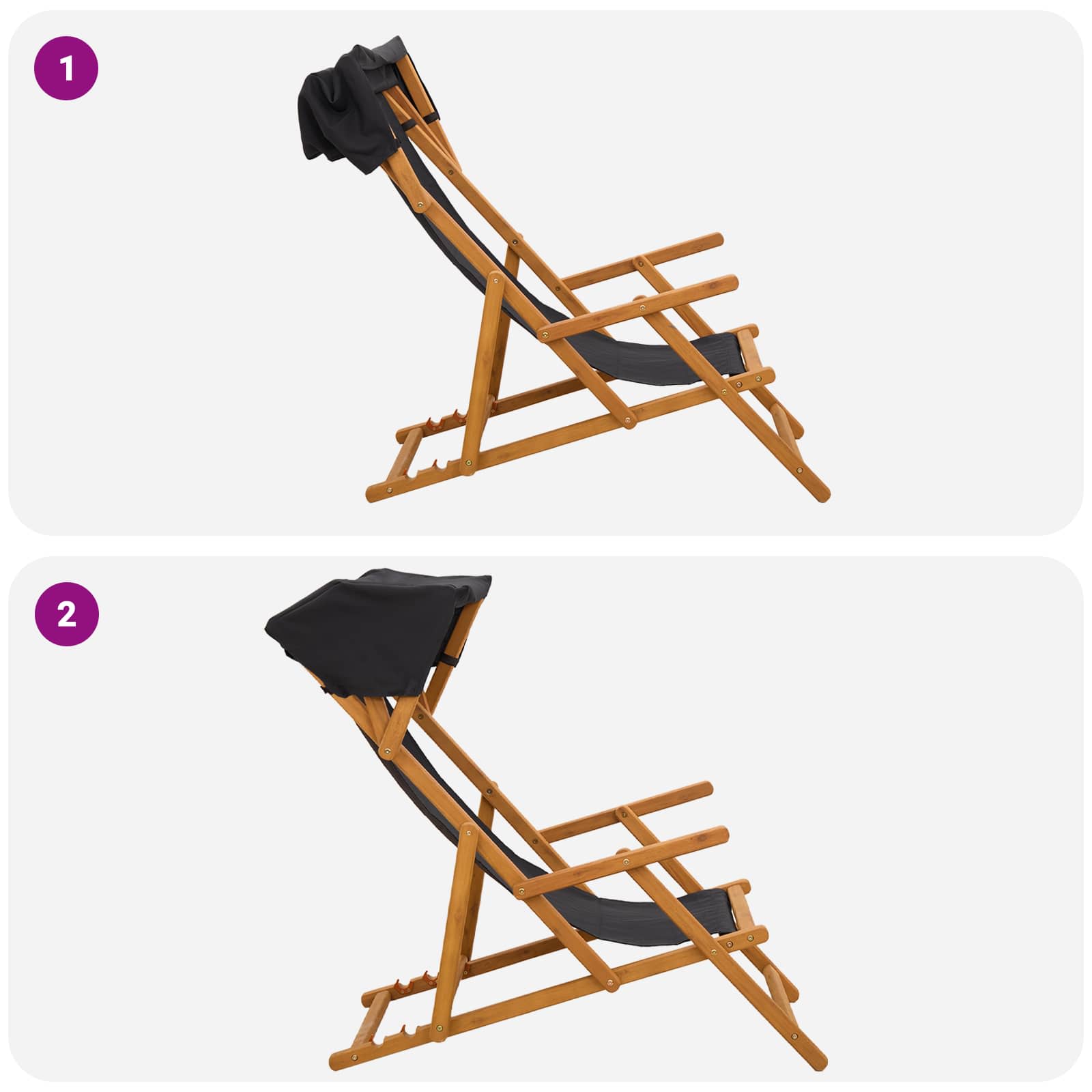 vidaXL Fotel ogrodowy 4 pcs 3 Pozycja Lite Drewno Eukaliptusowe Czarny