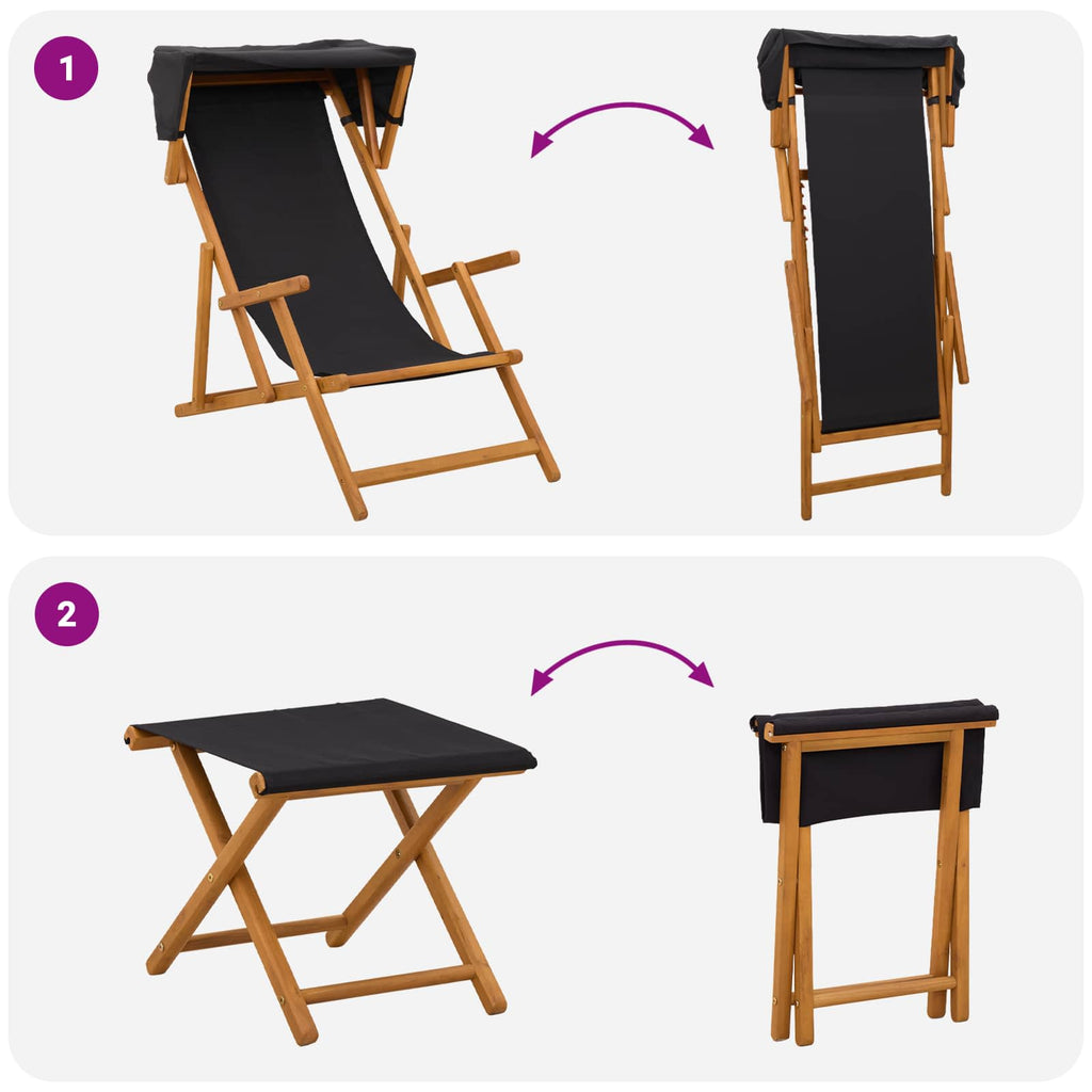 vidaXL Fotel ogrodowy 4 pcs 3 Pozycja Lite Drewno Eukaliptusowe Czarny