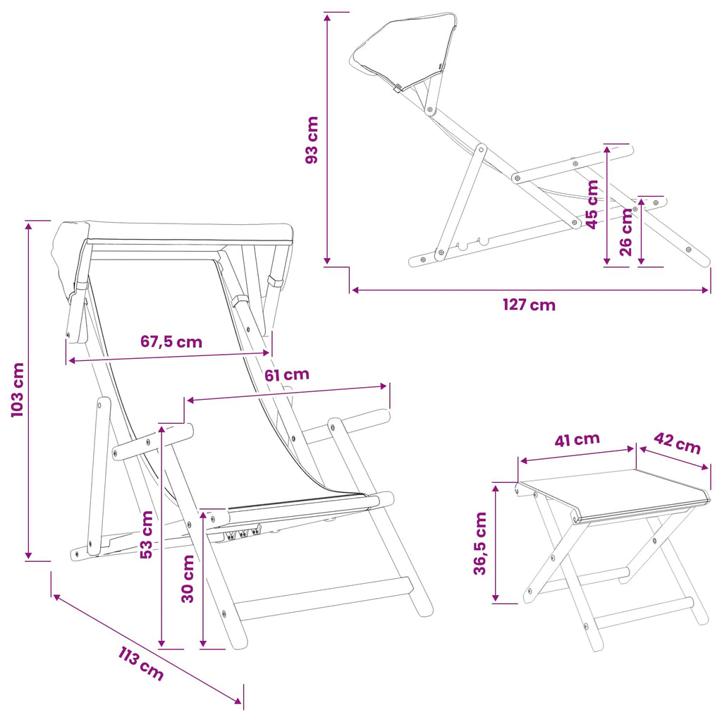 vidaXL Fotel ogrodowy 4 pcs 3 Pozycja Lite Drewno Eukaliptusowe Czarny