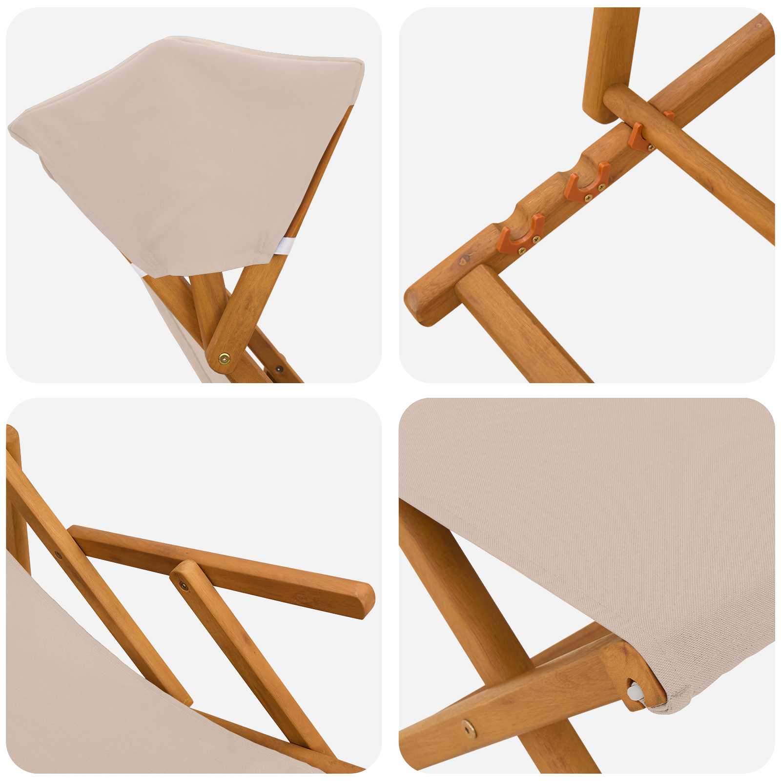 vidaXL Fotel ogrodowy 4 pcs 3 Pozycja Lite Drewno Eukaliptusowe Beżowy