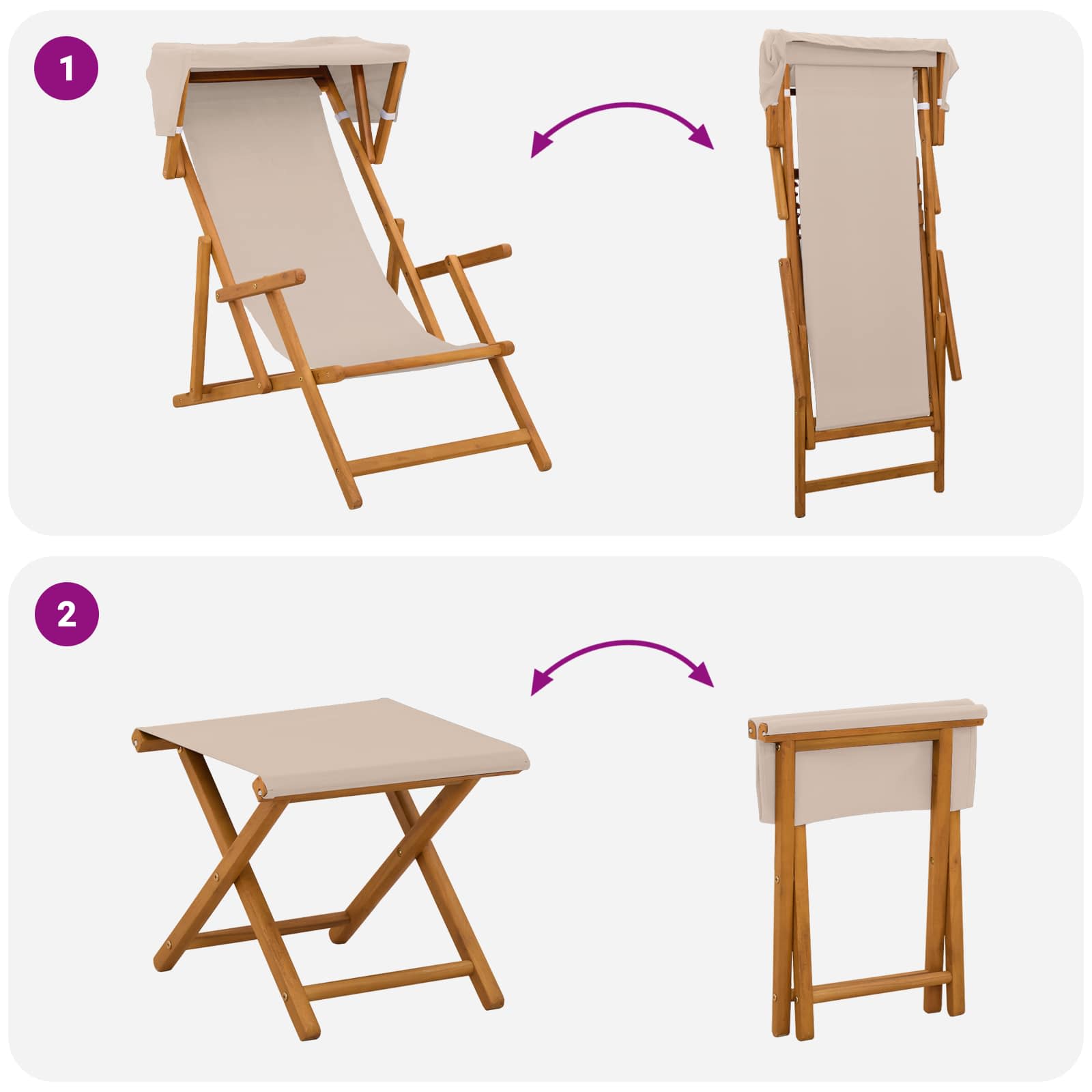 vidaXL Fotel ogrodowy 4 pcs 3 Pozycja Lite Drewno Eukaliptusowe Beżowy