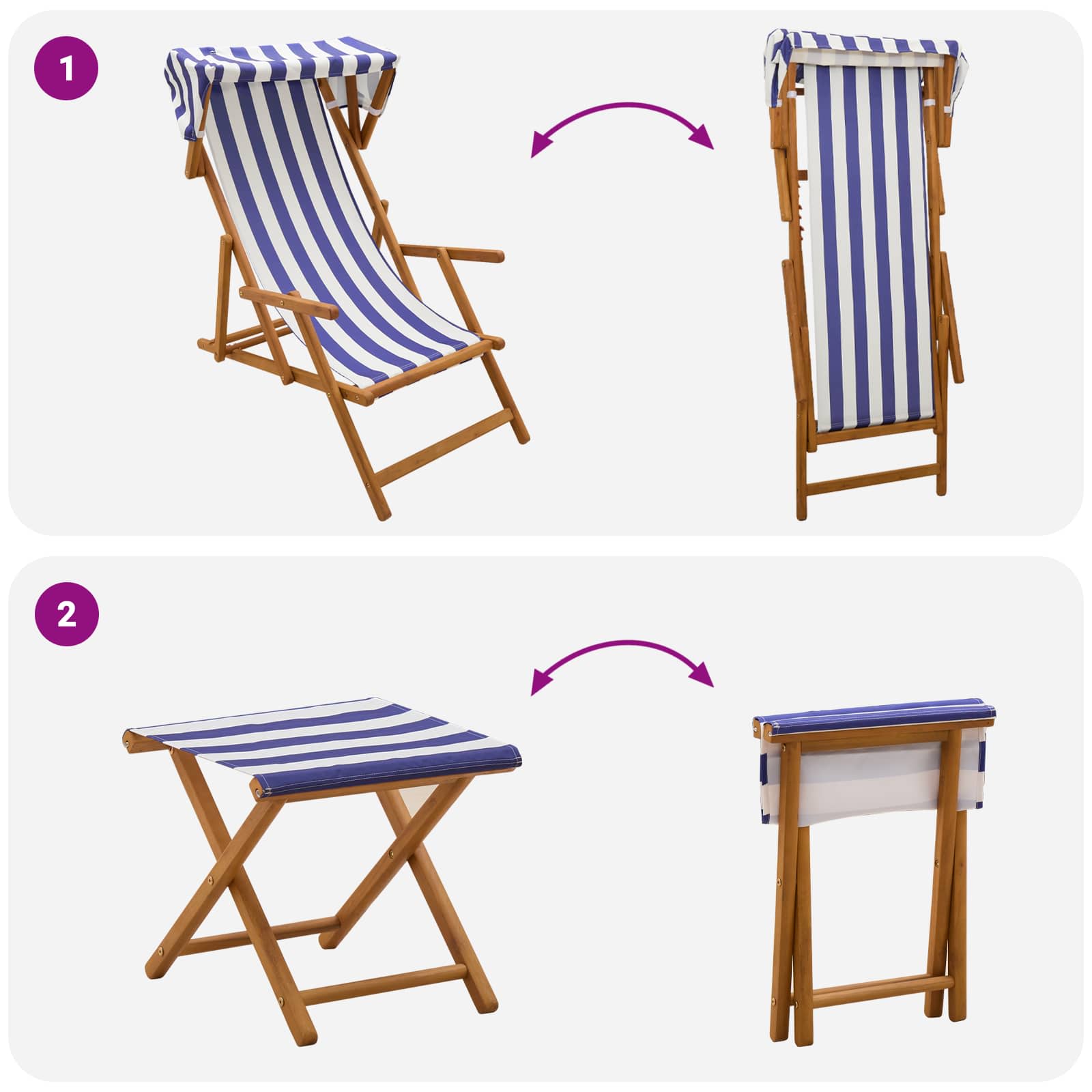 vidaXL Fotel ogrodowy 4 pcs 3 Pozycja Lite Drewno Eukaliptusowe