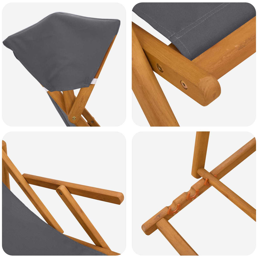 vidaXL Fotel ogrodowy 2 pcs 3 Pozycja Lite Drewno Eukaliptusowe Szary
