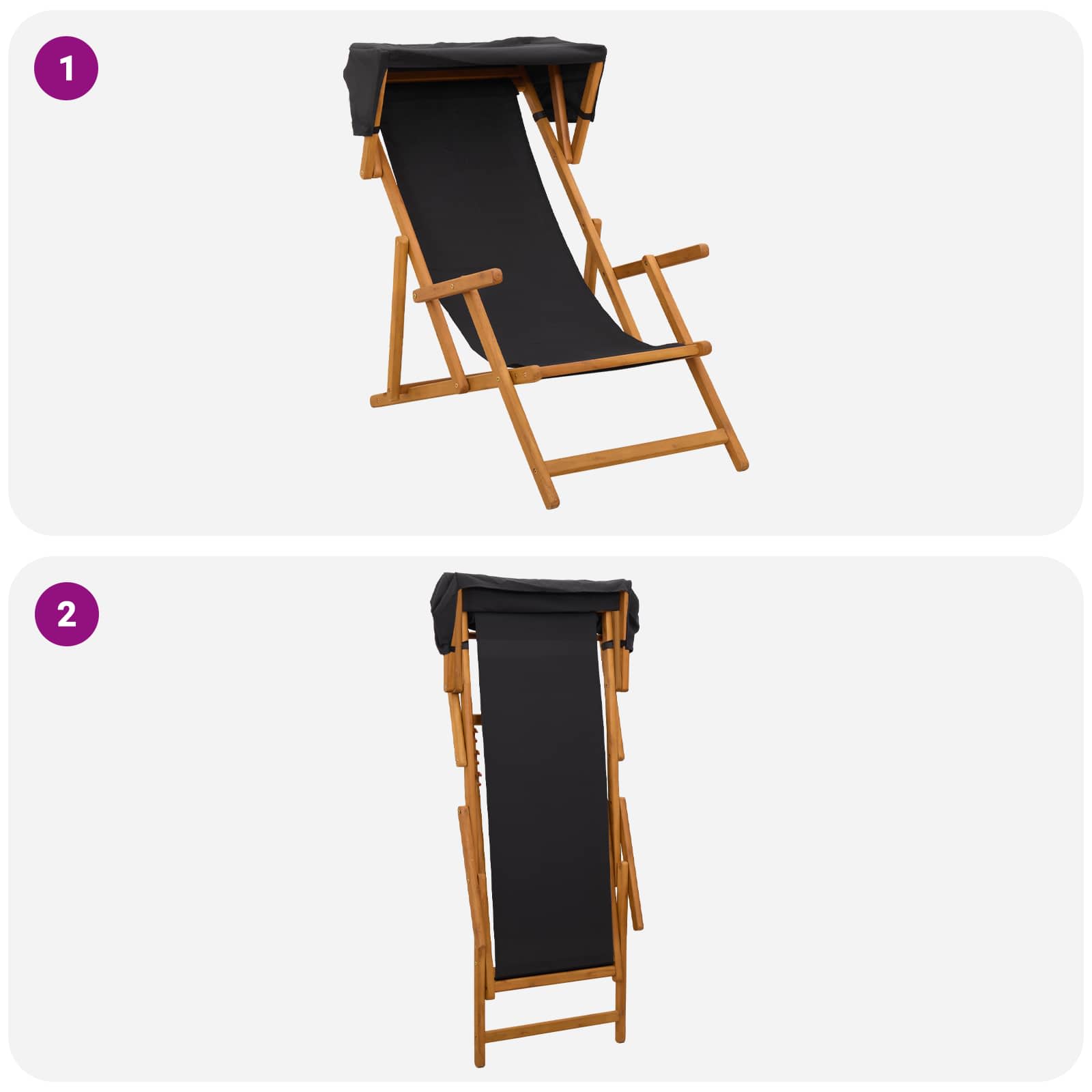 vidaXL Fotel ogrodowy 2 pcs 3 Pozycja Lite Drewno Eukaliptusowe Czarny