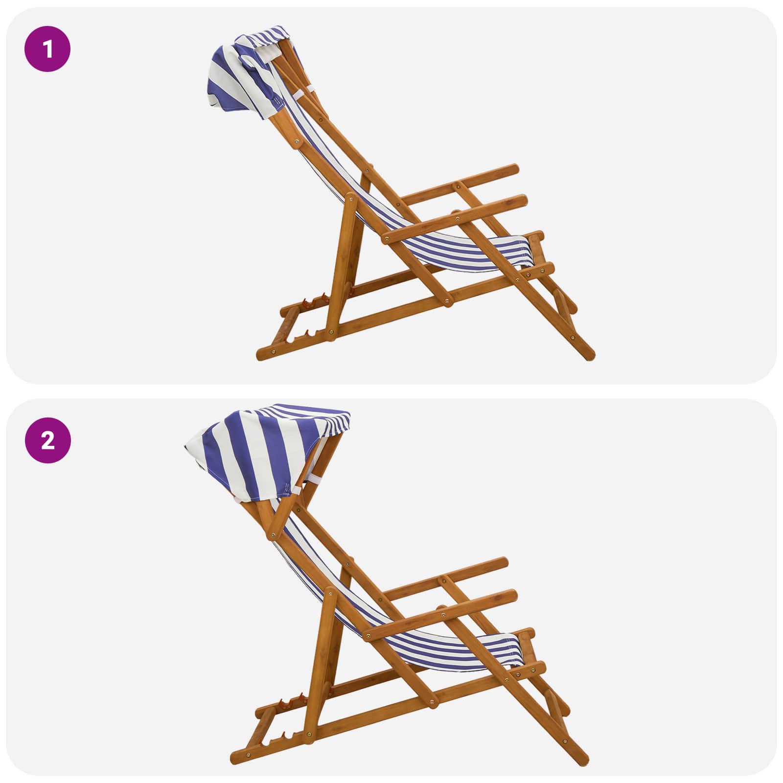 vidaXL Fotel ogrodowy 2 pcs 3 Pozycja Lite Drewno Eukaliptusowe