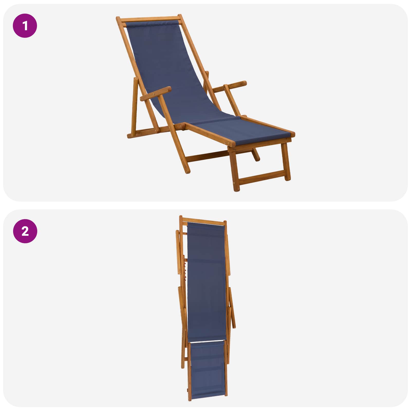 vidaXL Składany leżak 2 pcs 3 Pozycja Lite Drewno Eukaliptusowe
