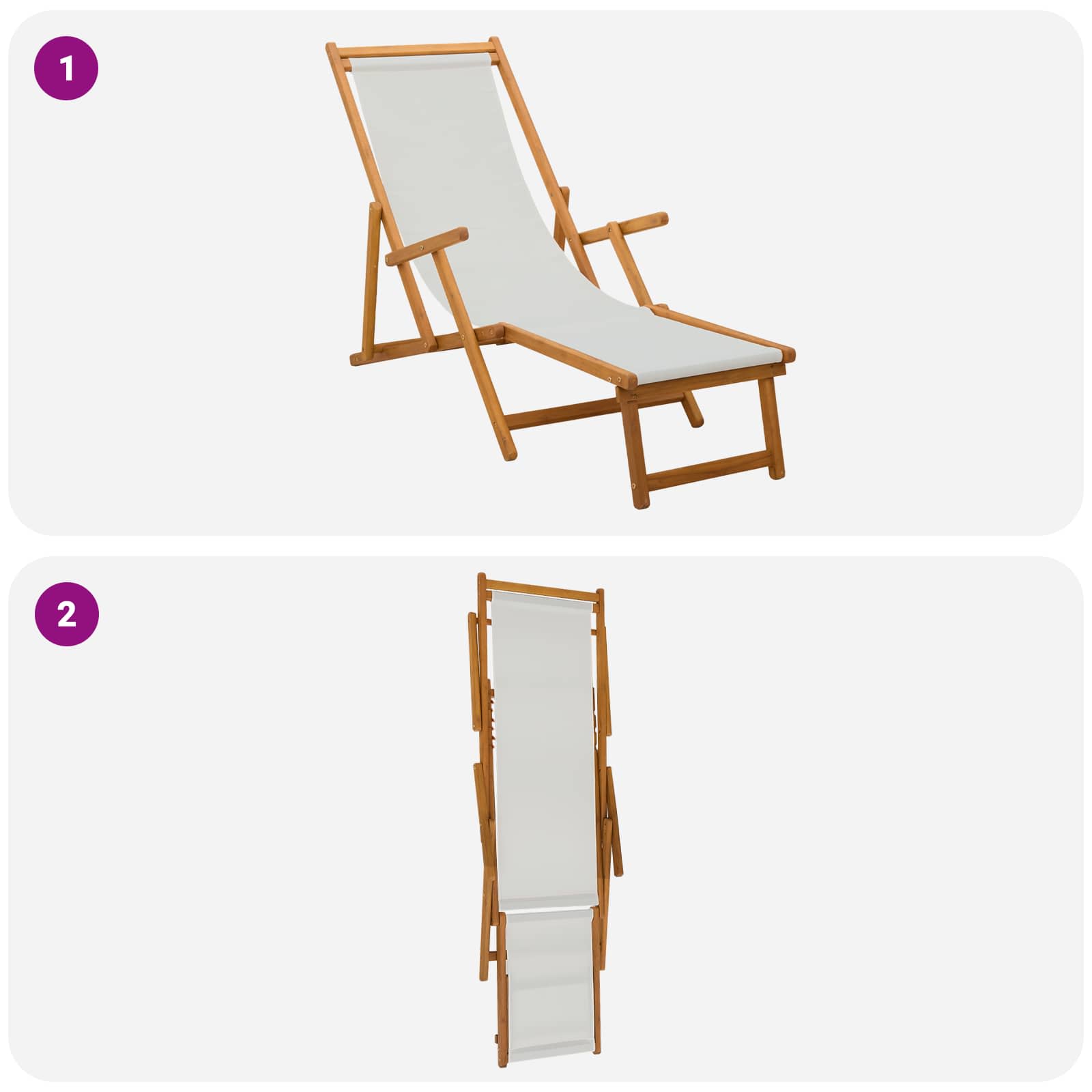 vidaXL Składany leżak 2 pcs 3 Pozycja Lite Drewno Eukaliptusowe