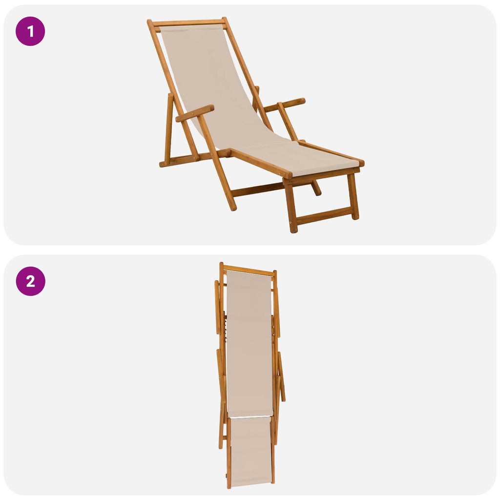 vidaXL Składany leżak 2 pcs 3 Pozycja Lite Drewno Eukaliptusowe Beżowy
