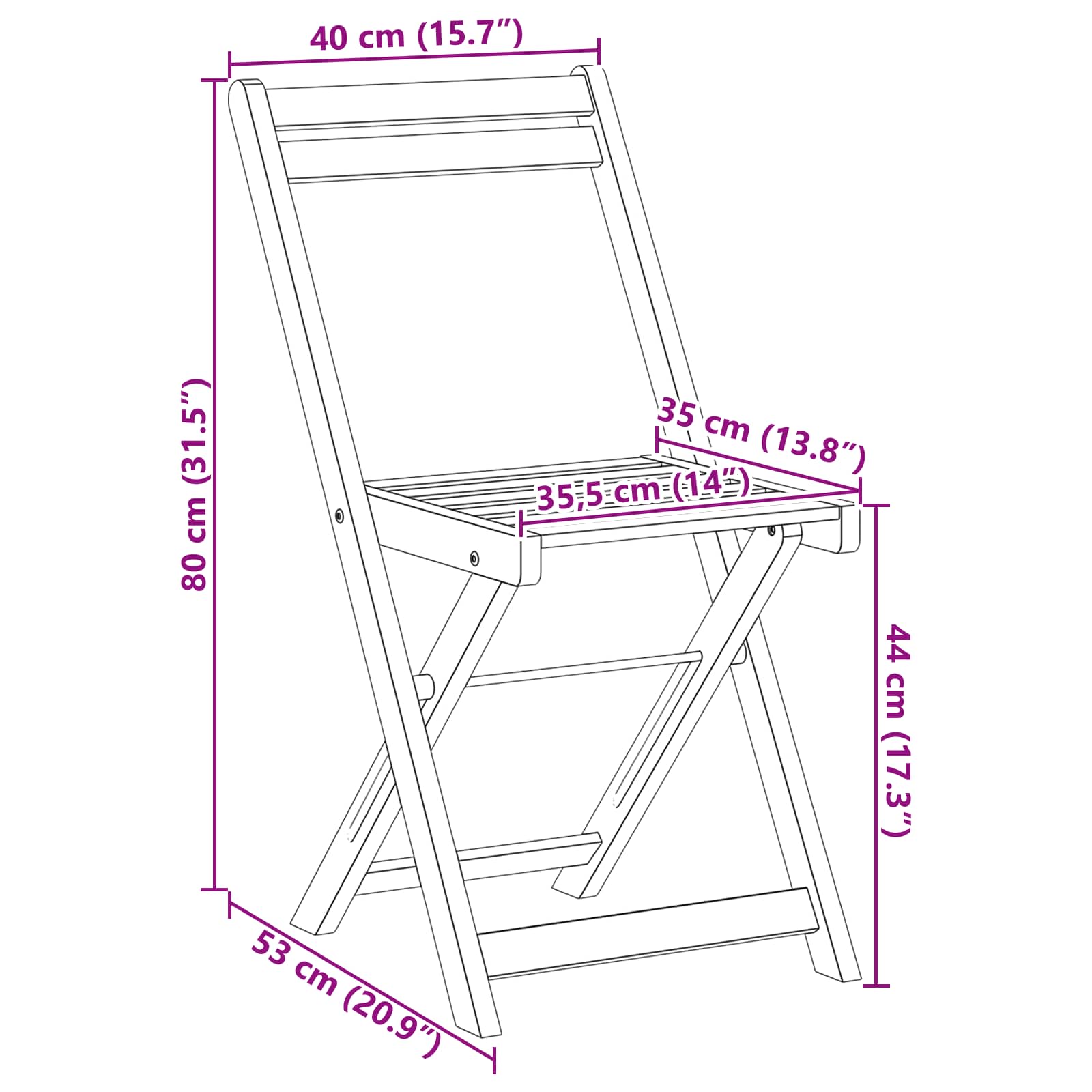 vidaXL Składane krzesła ogrodowe 4 pcs naturalny 40 x 53 x 80 cm
