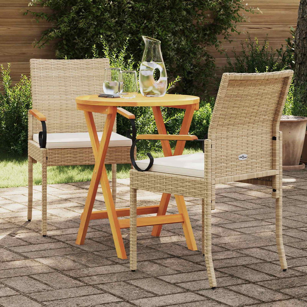 vidaXL Krzesła ogrodowe 2 pcs Beżowy i kremowy Poli Rattan i Akacja