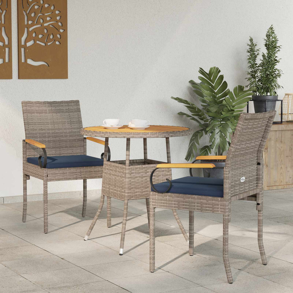 vidaXL Krzesła ogrodowe 2 pcs Szary i granatowy Poli Rattan i Akacja