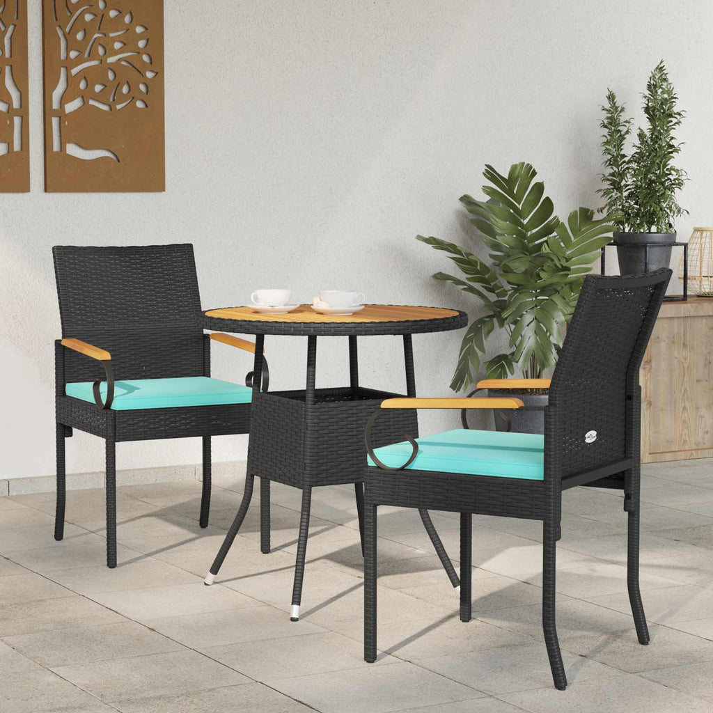 vidaXL Krzesła ogrodowe 2 pcs Czarny i Turkusowy Poli Rattan i Akacja