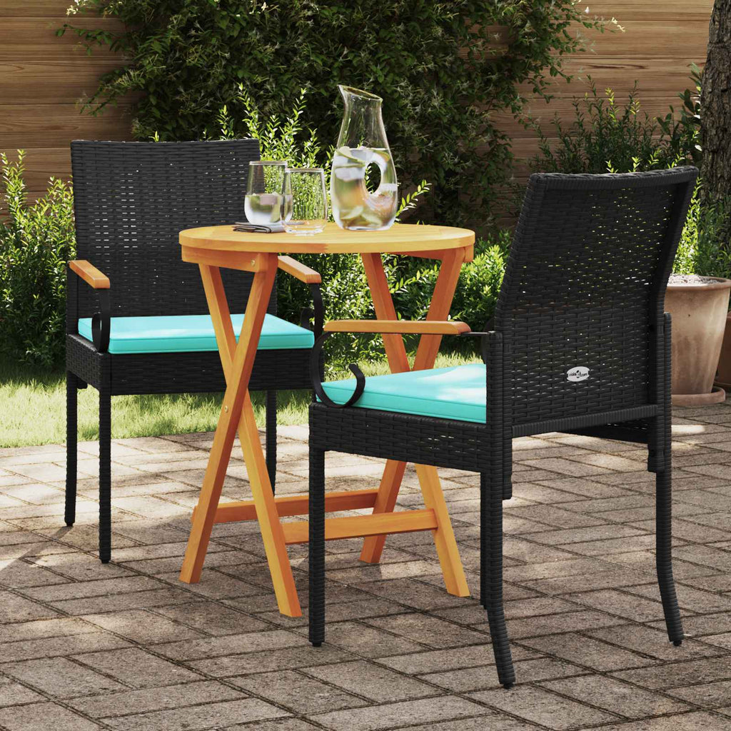 vidaXL Krzesła ogrodowe 2 pcs Czarny i Turkusowy Poli Rattan i Akacja