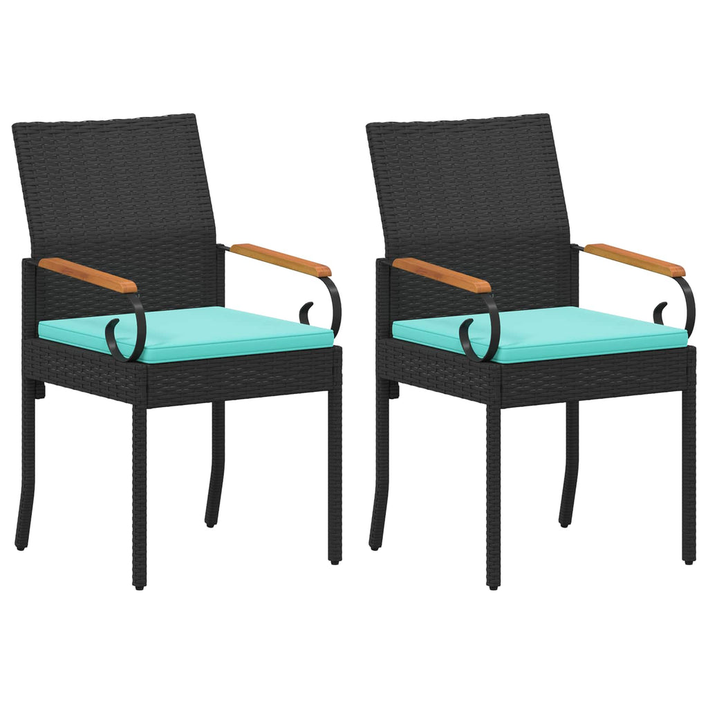vidaXL Krzesła ogrodowe 2 pcs Czarny i Turkusowy Poli Rattan i Akacja