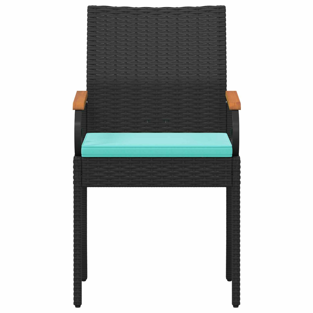 vidaXL Krzesła ogrodowe 2 pcs Czarny i Turkusowy Poli Rattan i Akacja