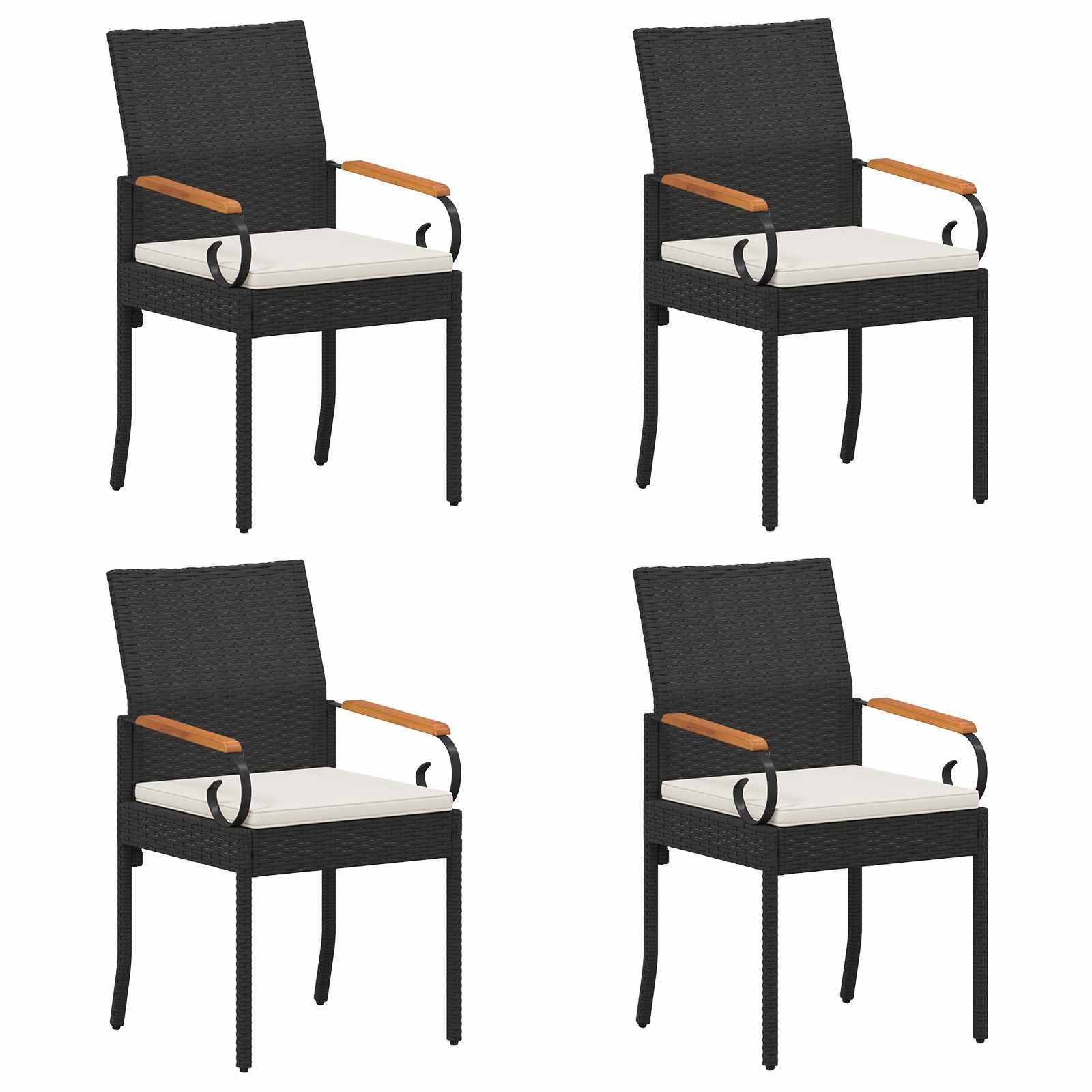 vidaXL Krzesła ogrodowe z poduszką 4 pcs Czarny i kremowo-biały