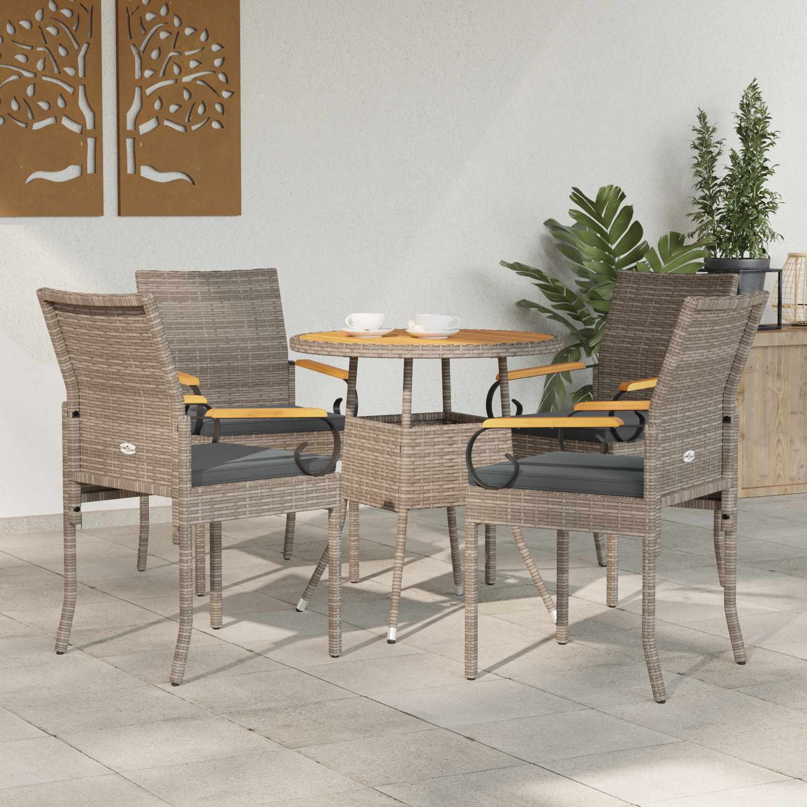 vidaXL Krzesła ogrodowe 4 pcs Szary i ciemnoszary Poli Rattan i Akacja
