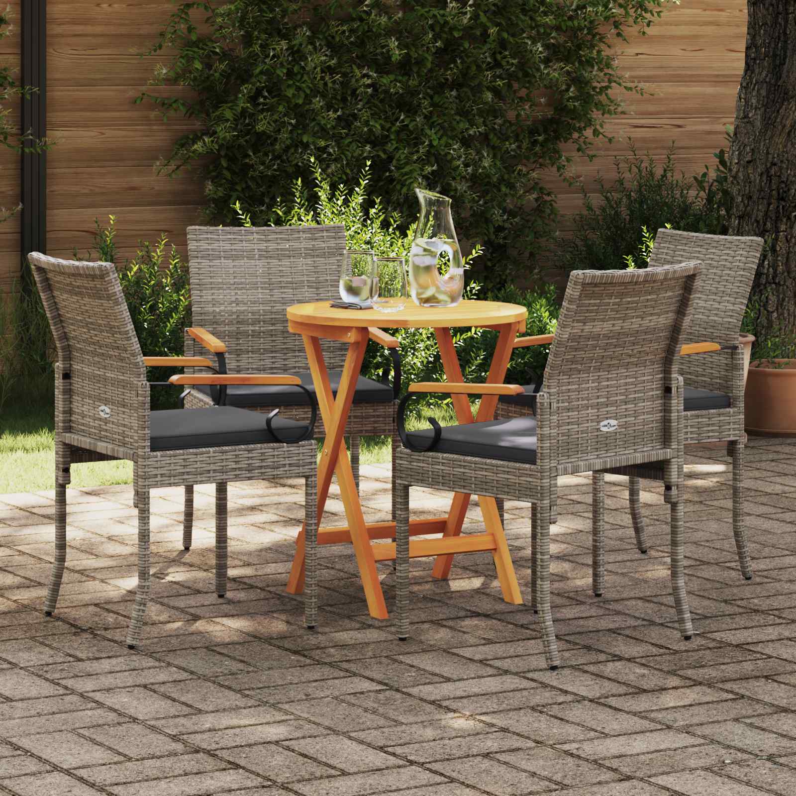 vidaXL Krzesła ogrodowe 4 pcs Szary i ciemnoszary Poli Rattan i Akacja
