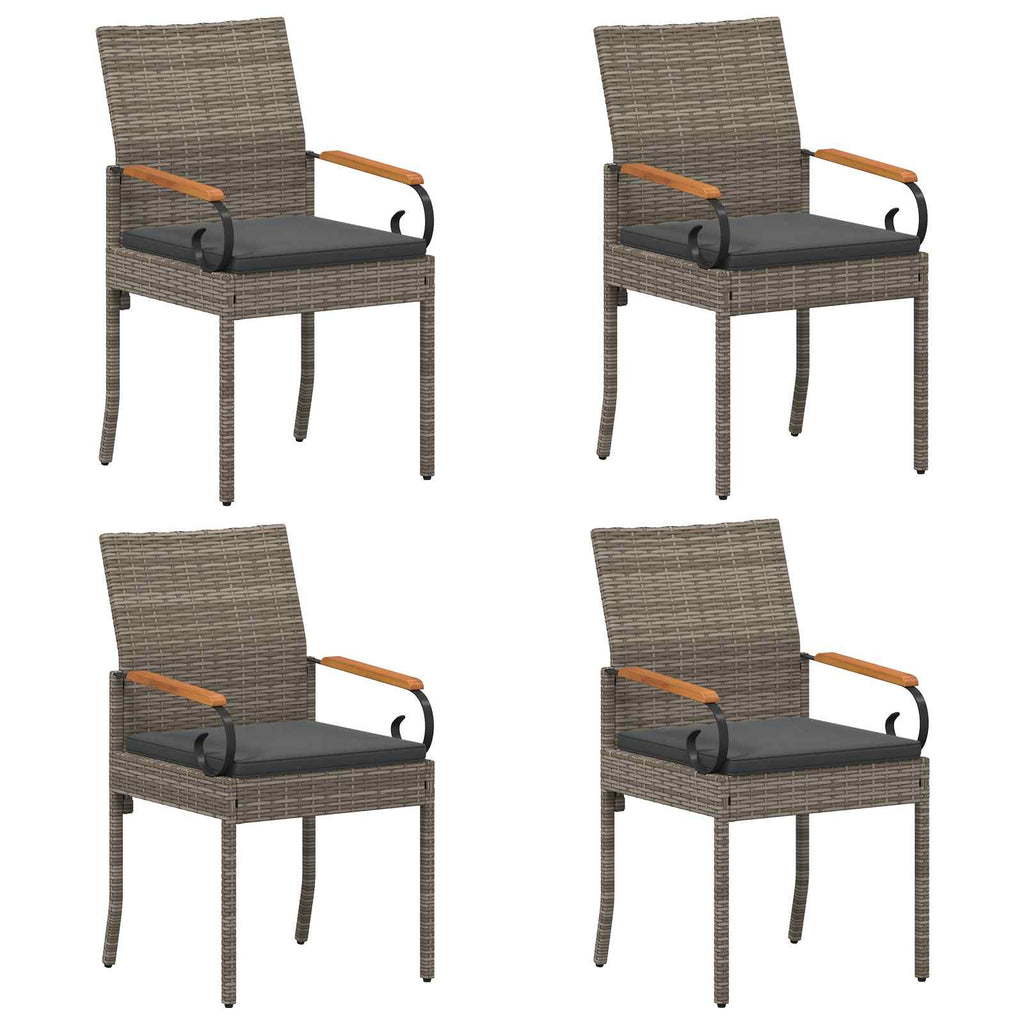 vidaXL Krzesła ogrodowe 4 pcs Szary i ciemnoszary Poli Rattan i Akacja