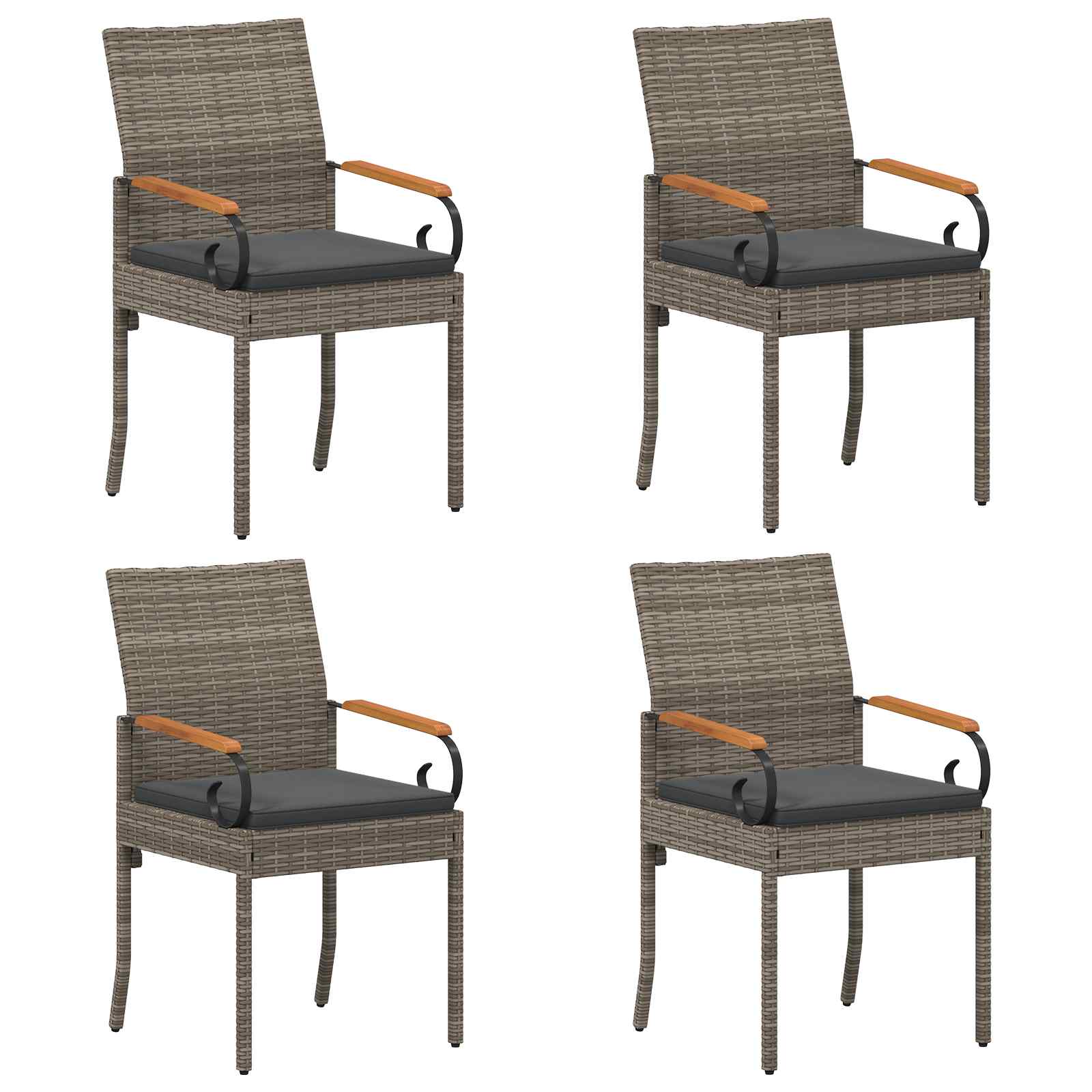 vidaXL Krzesła ogrodowe 4 pcs Szary i ciemnoszary Poli Rattan i Akacja
