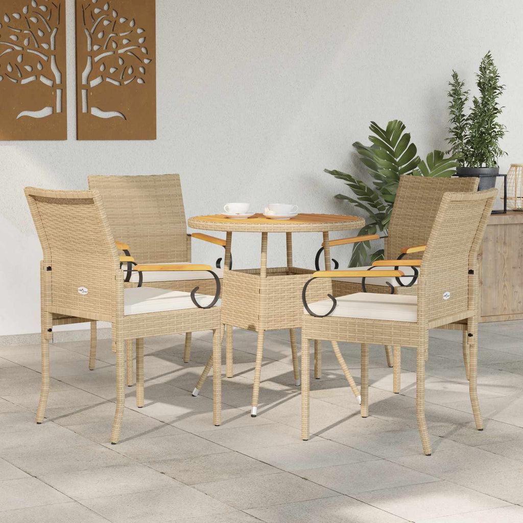vidaXL Krzesła ogrodowe 4 pcs Beżowy i kremowy Poli Rattan i Akacja