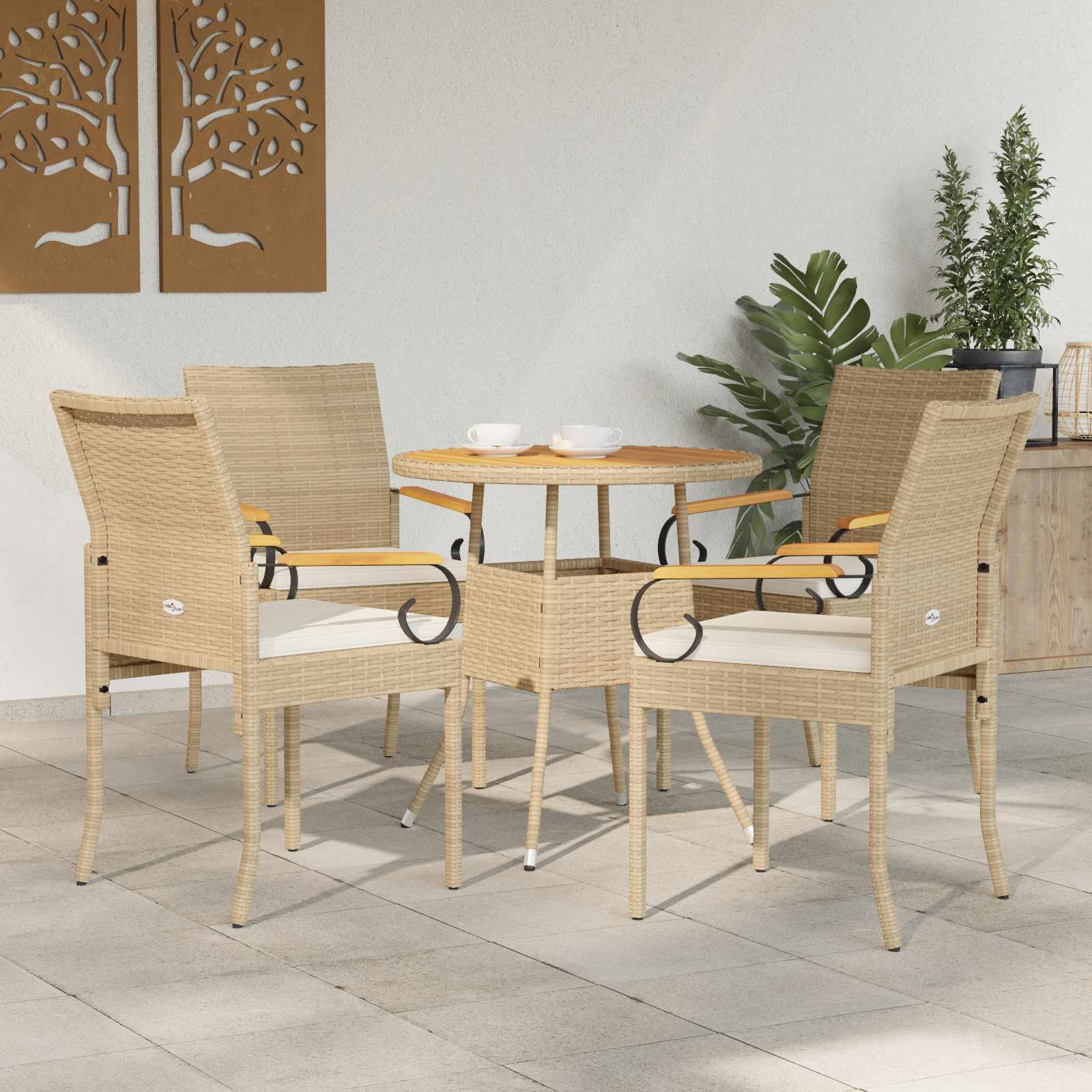 vidaXL Krzesła ogrodowe 4 pcs Beżowy i kremowy Poli Rattan i Akacja