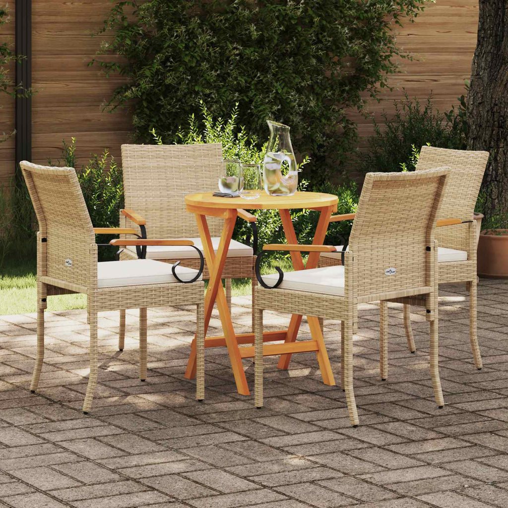 vidaXL Krzesła ogrodowe 4 pcs Beżowy i kremowy Poli Rattan i Akacja