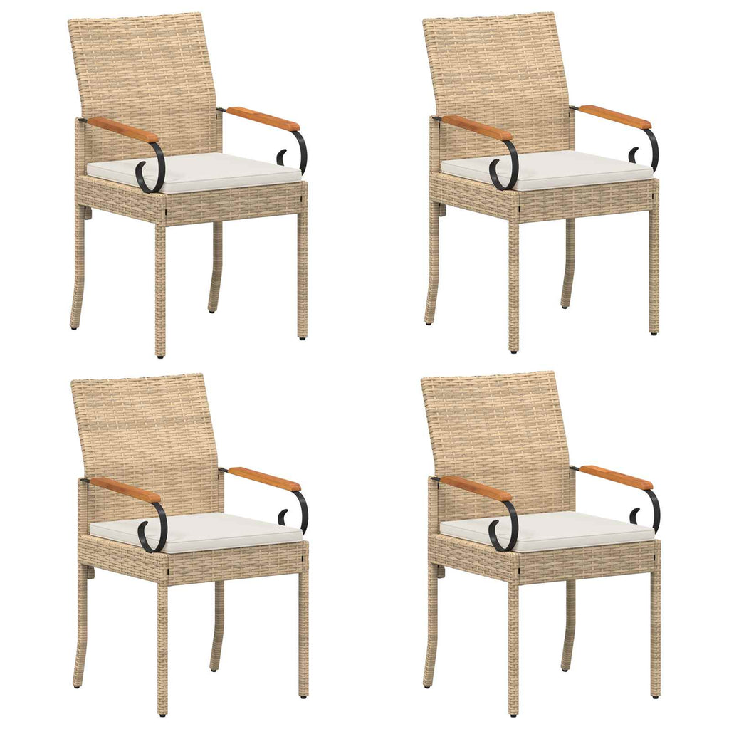 vidaXL Krzesła ogrodowe 4 pcs Beżowy i kremowy Poli Rattan i Akacja