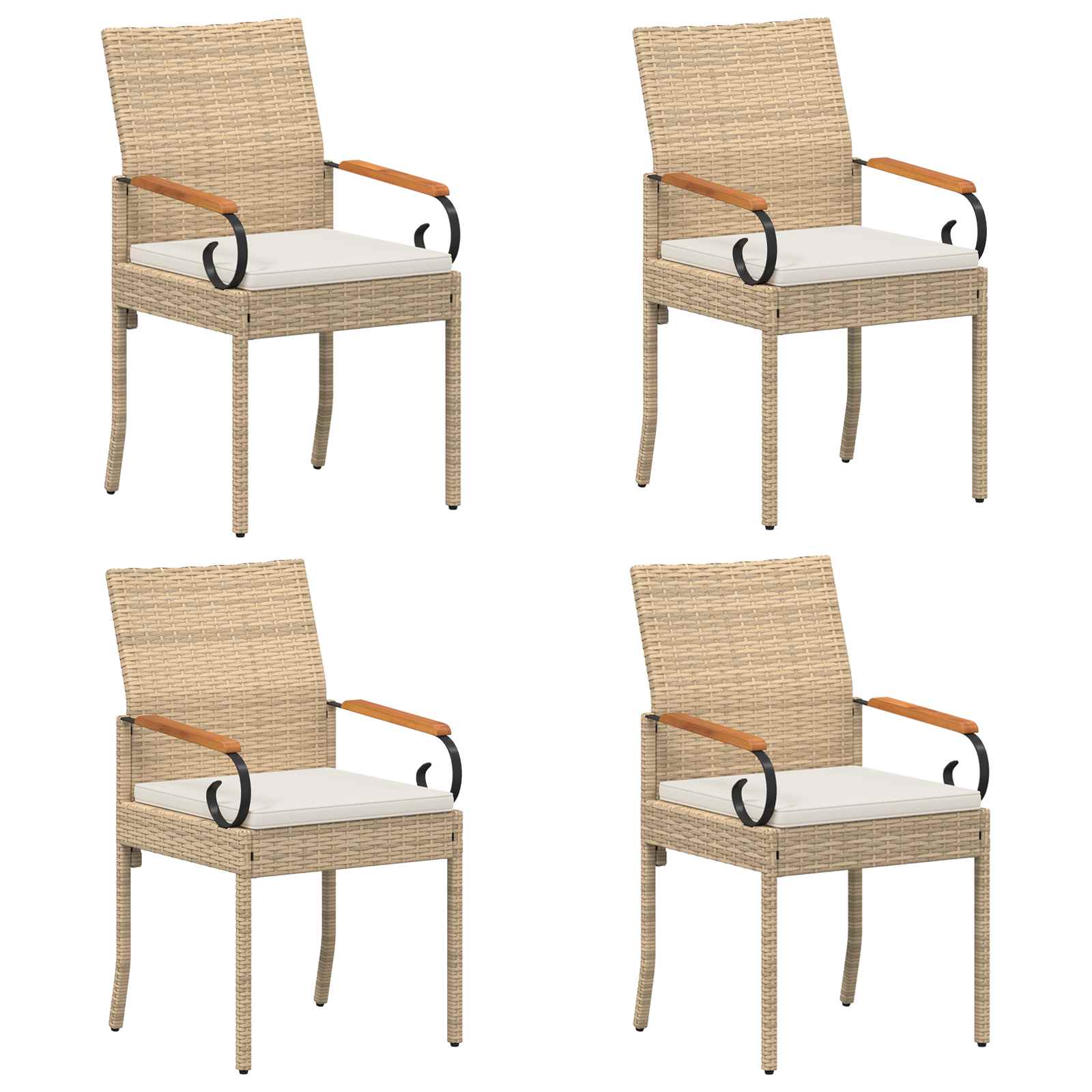 vidaXL Krzesła ogrodowe 4 pcs Beżowy i kremowy Poli Rattan i Akacja