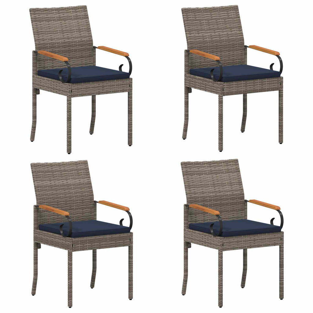 vidaXL Krzesła ogrodowe 4 pcs Szary i granatowy Poli Rattan i Akacja