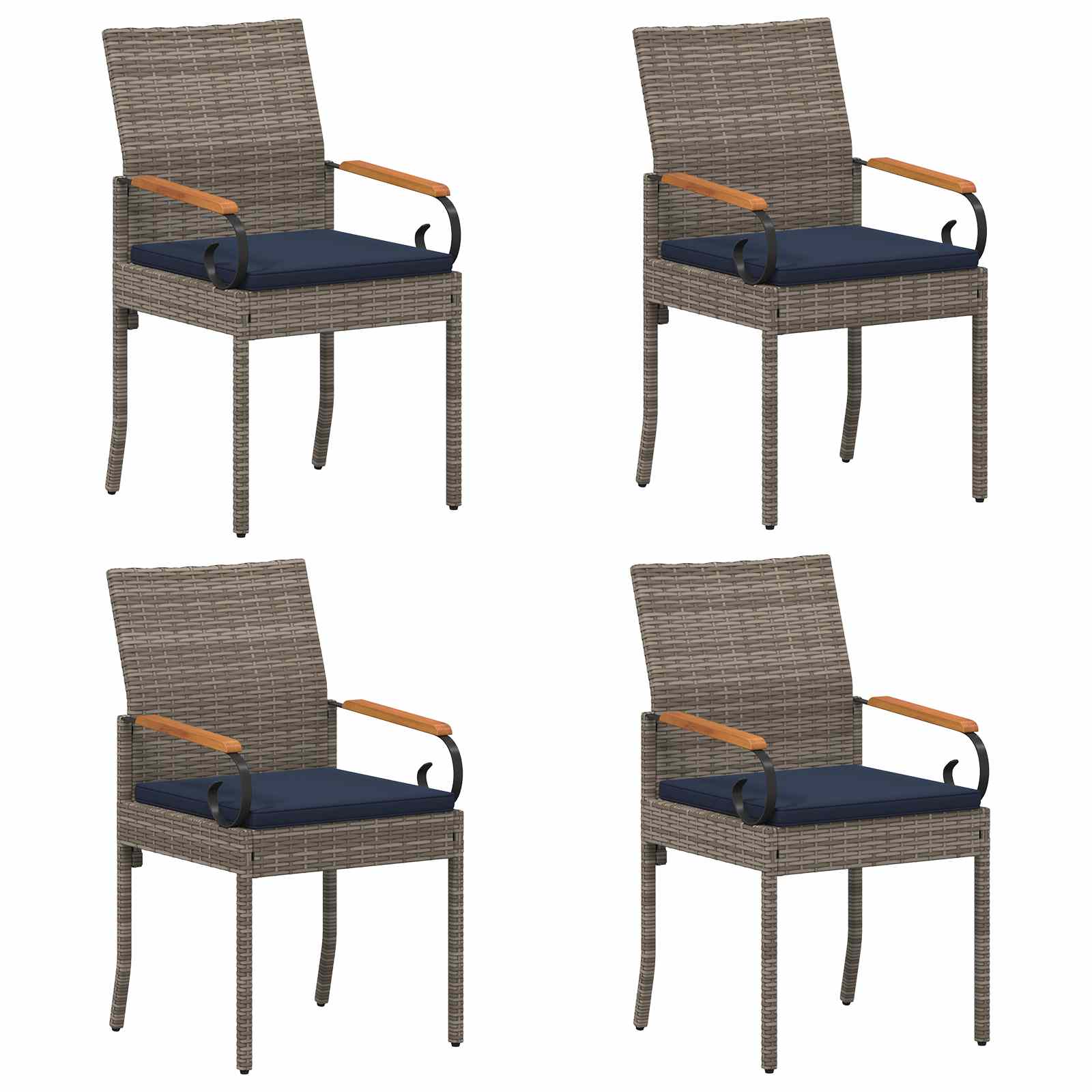 vidaXL Krzesła ogrodowe 4 pcs Szary i granatowy Poli Rattan i Akacja