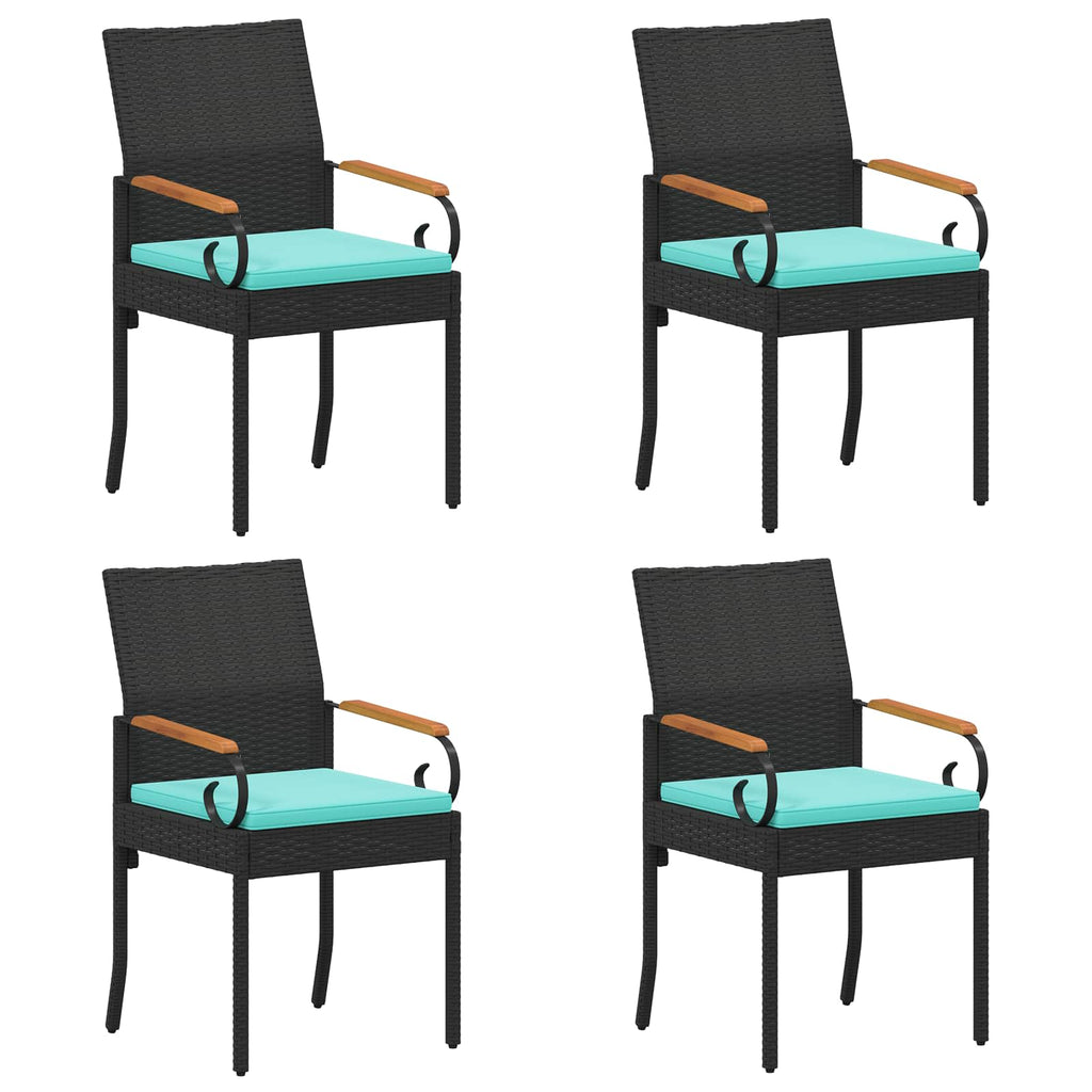 vidaXL Krzesła ogrodowe 4 pcs Czarny i Turkusowy Poli Rattan i Akacja