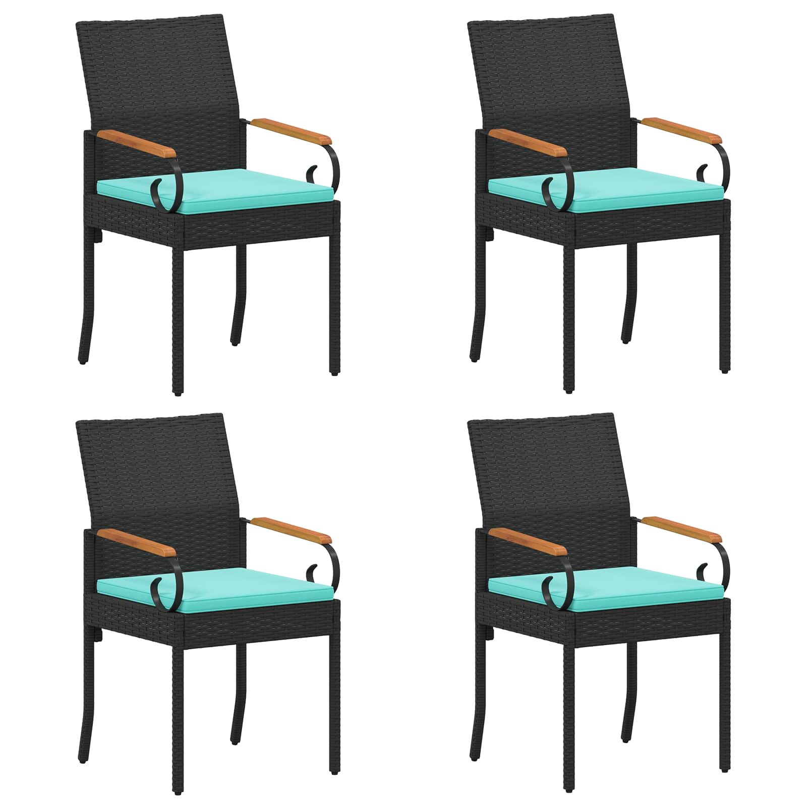 vidaXL Krzesła ogrodowe 4 pcs Czarny i Turkusowy Poli Rattan i Akacja