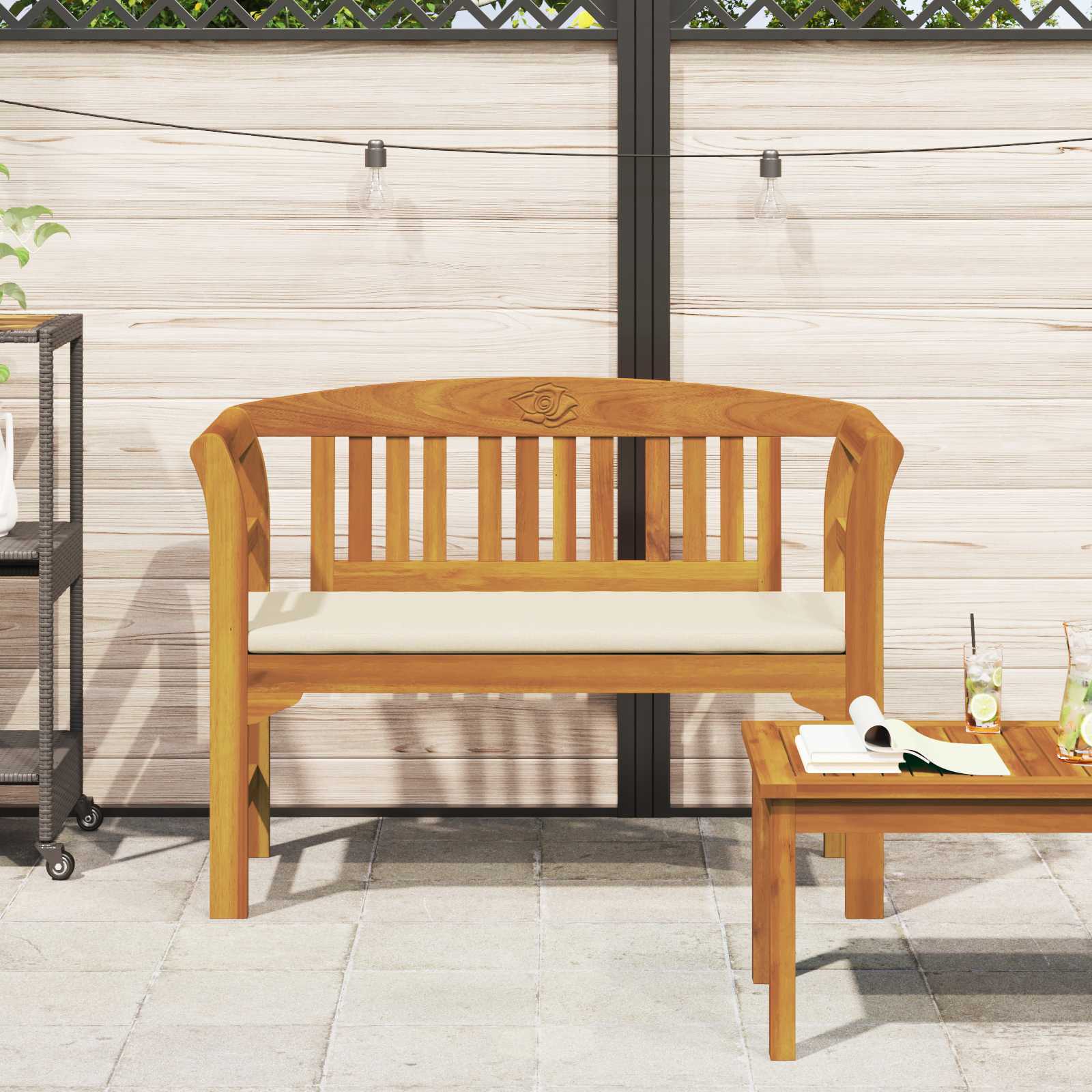 vidaXL Ławka Różana Kremowa biel 114 x 46 x 82,5 cm Lite Drewno Akacji