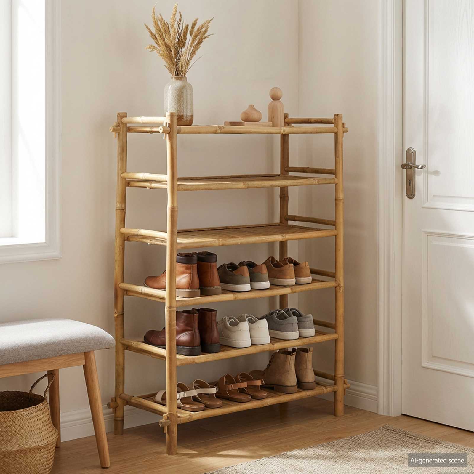 vidaXL Stojak na buty z półką naturalny 6-poziomowy Bambus