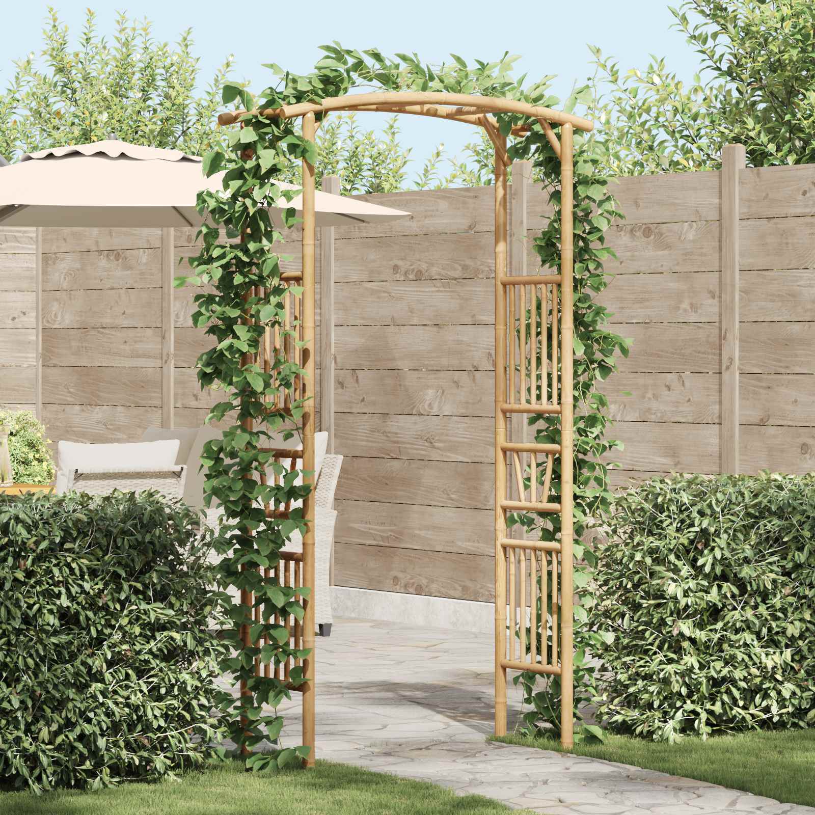 vidaXL Łuk Ogrodowy Naturalny 110 x 40 x 205 cm Bambus