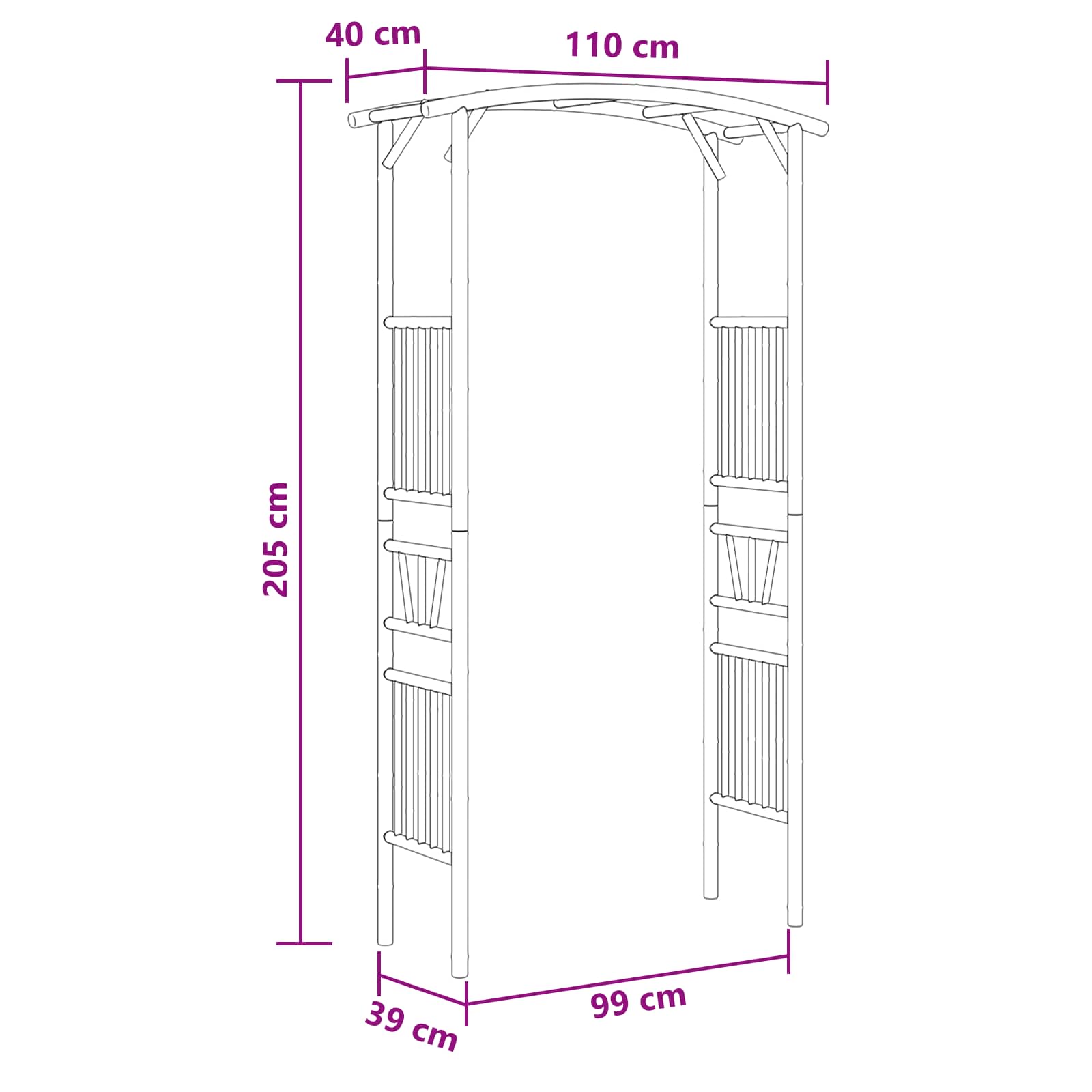 vidaXL Łuk Ogrodowy Naturalny 110 x 40 x 205 cm Bambus