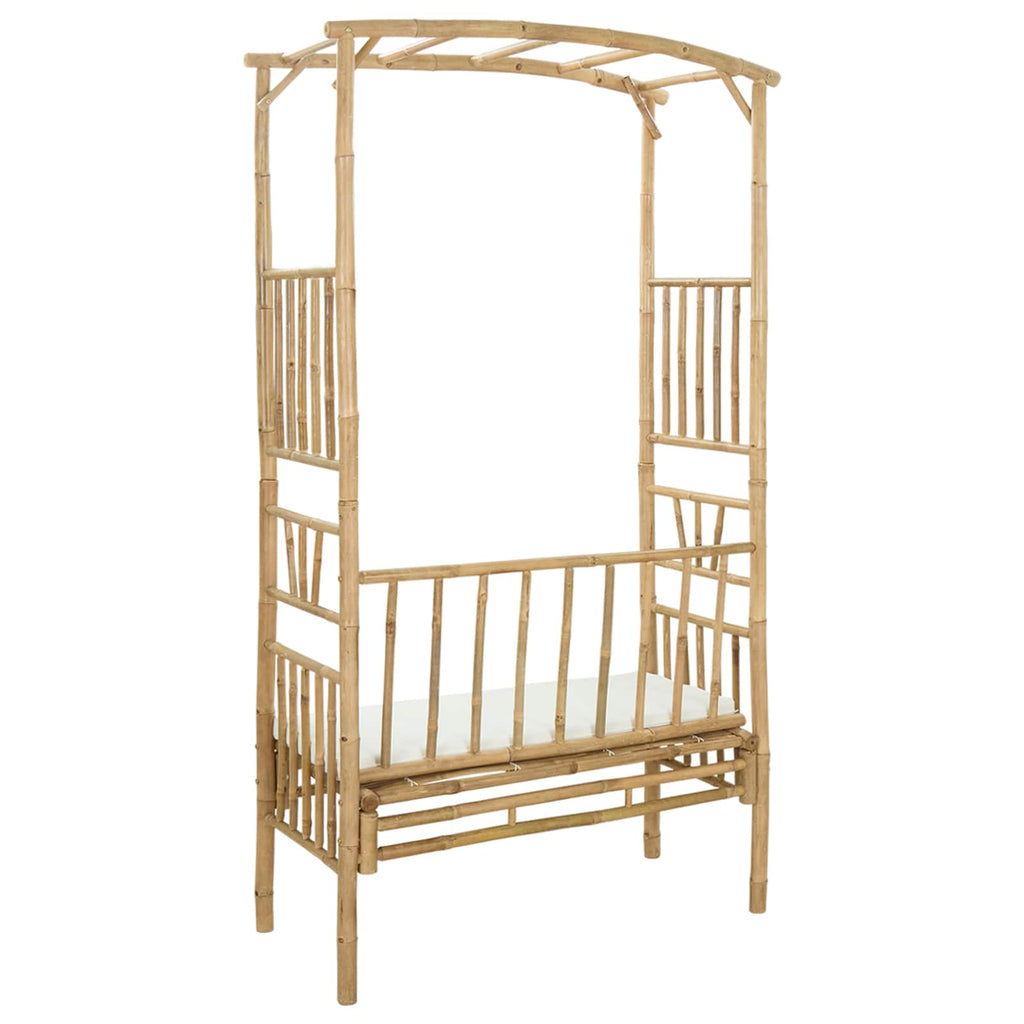 vidaXL Łuk ogrodowy z ławką kremowobiały 115 x 50 x 205 cm Bambus